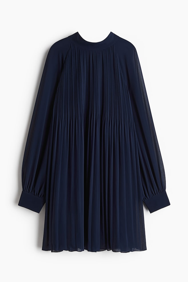 Robe en mousseline plissée - Bleu marine - 1