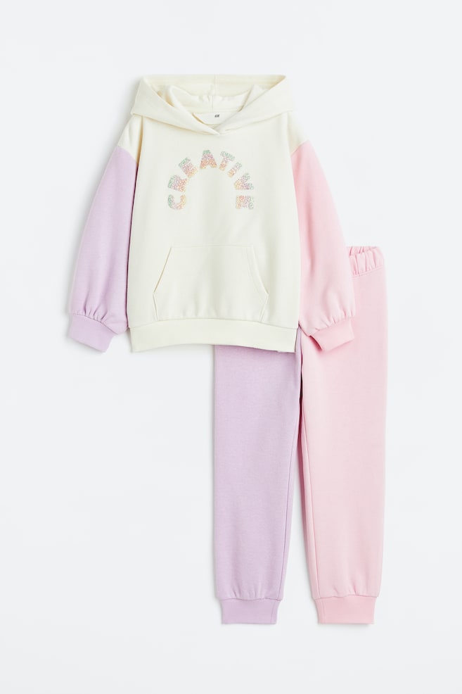 2-piece sweatshirt set - Natural white/Creative/Light pink - 2