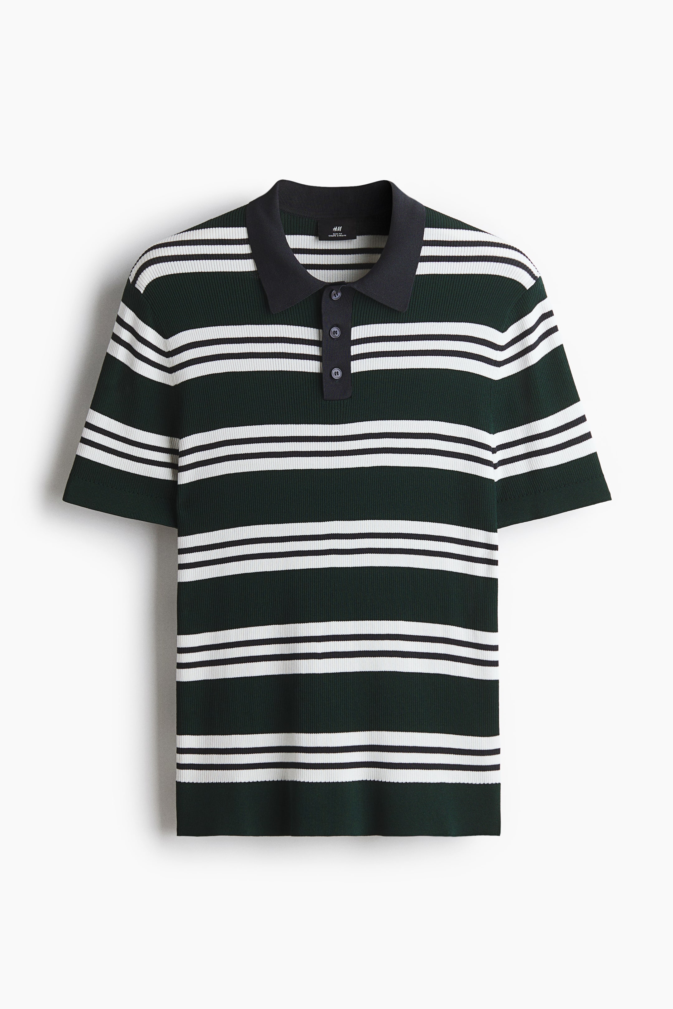 拡大画像を表示: Slim Fit Polo shirt - Dark green/Striped - Men | H&M JP 4