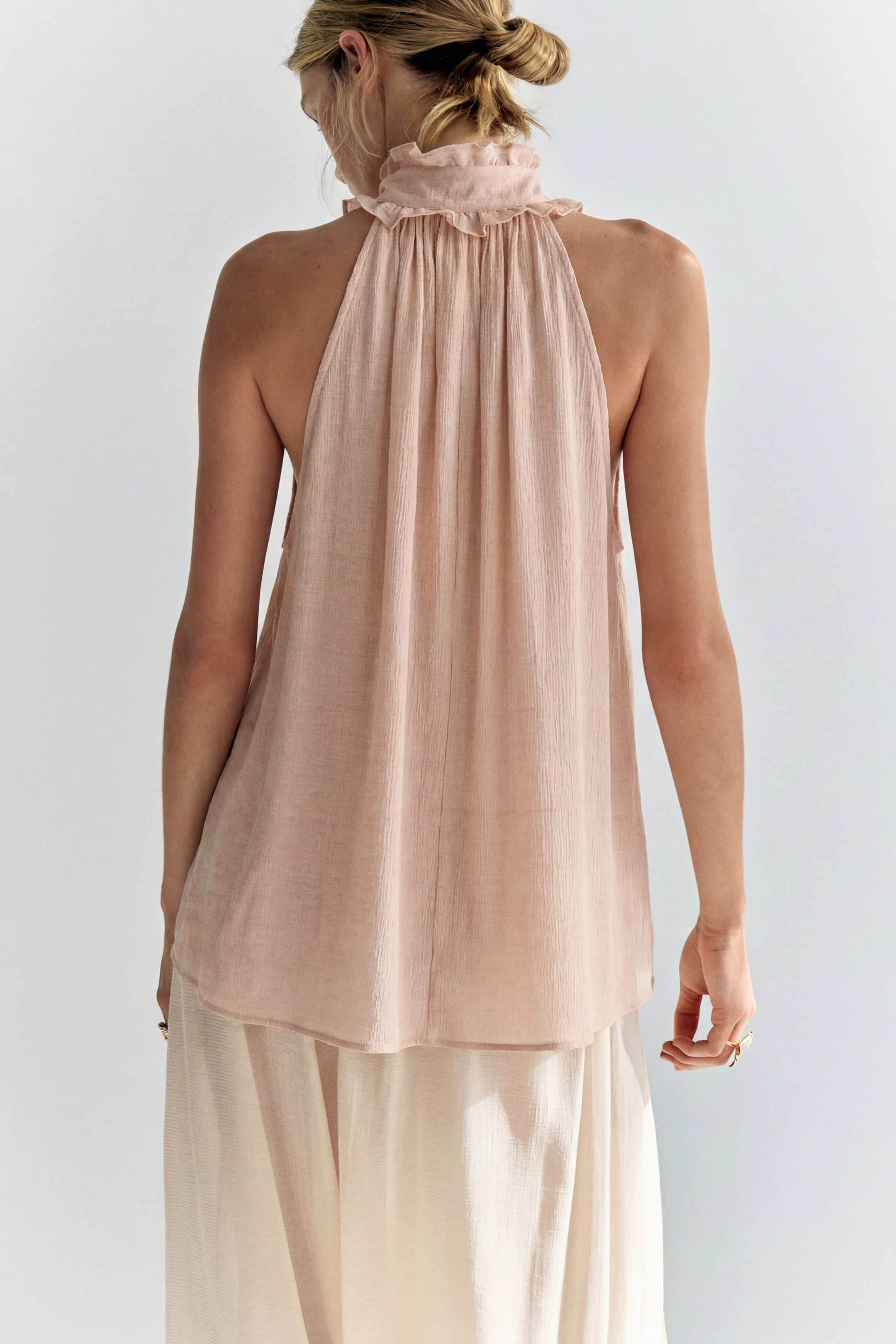 Ruffle-Trimmed Bow-Collar Top