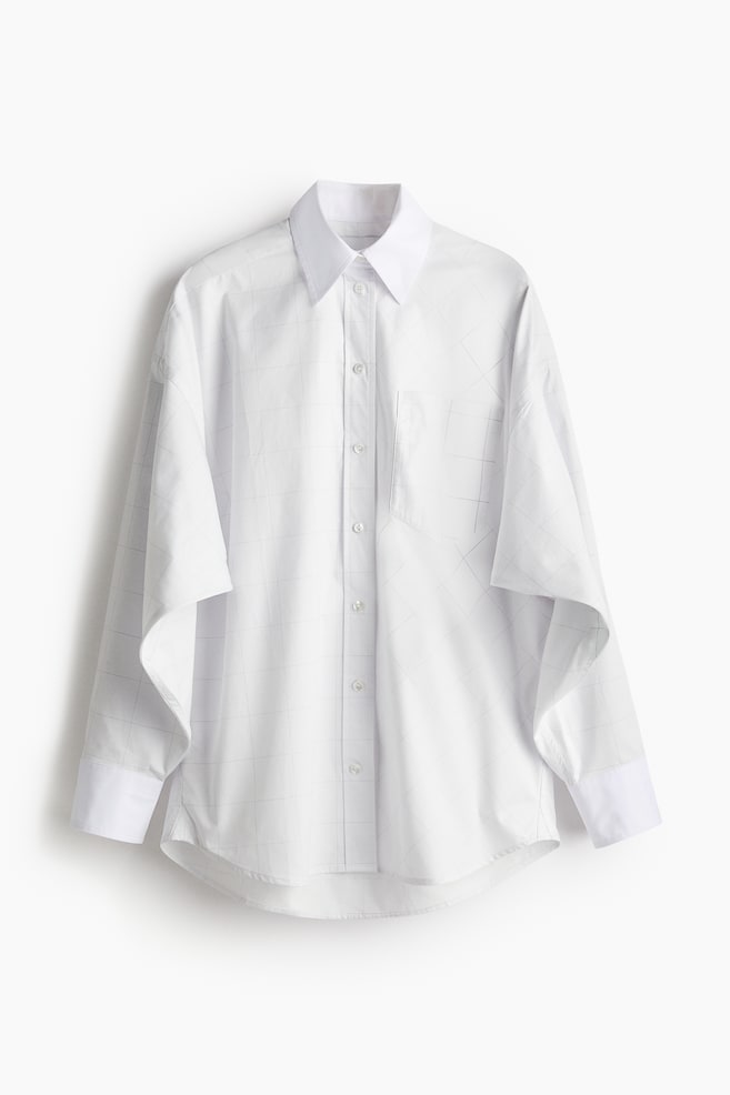 Batwing-sleeved cotton shirt - White/Checked - 1