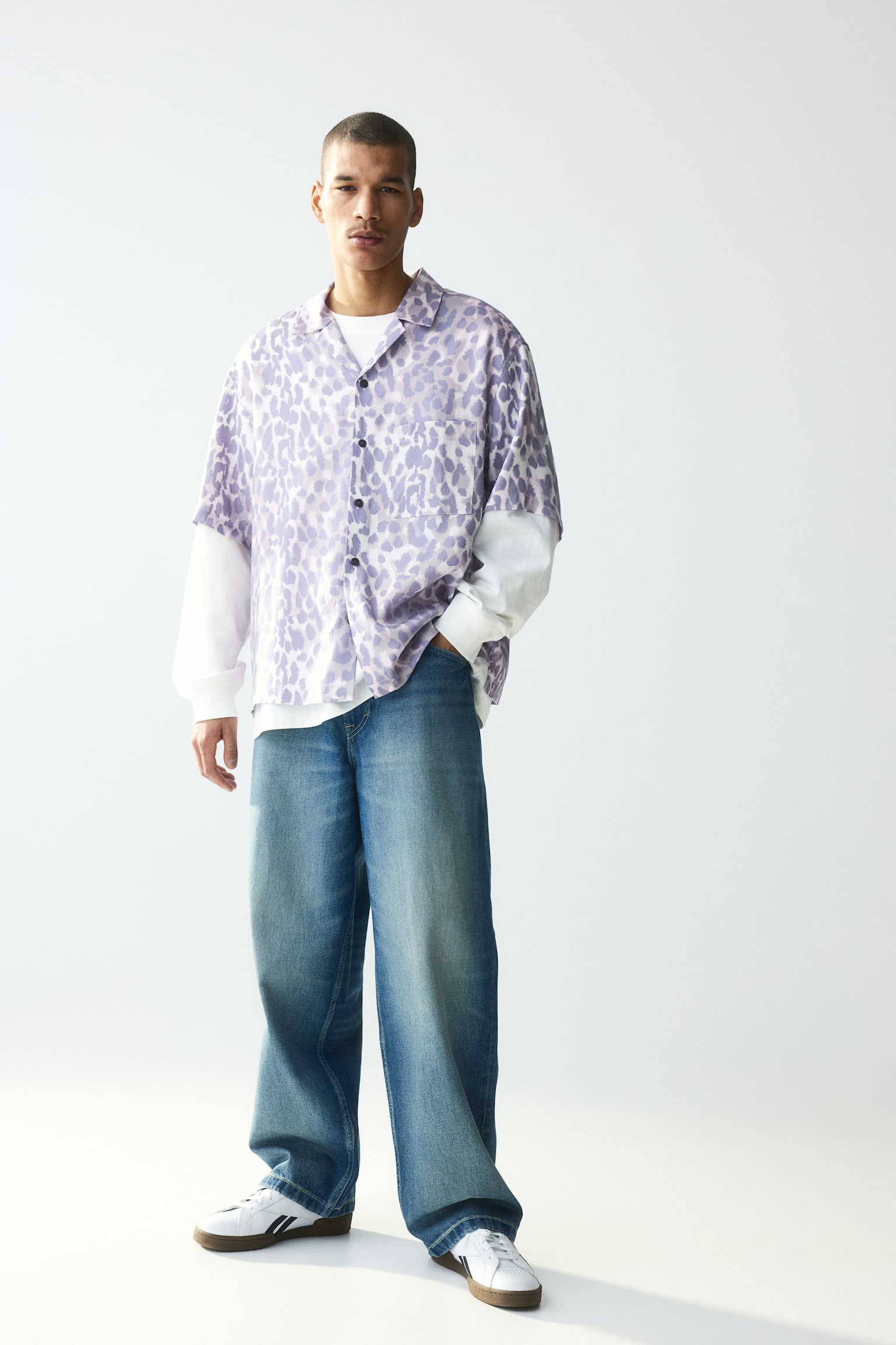 Loose Fit Lyocell resort shirt - Purple/Leopard print/Grey/Leopard print - 3