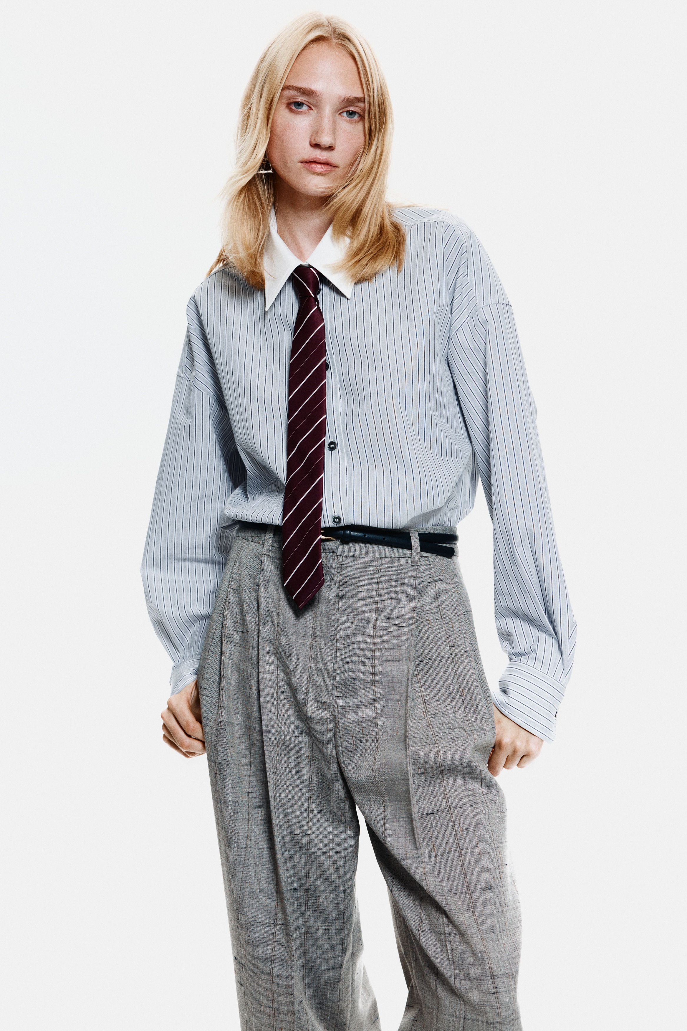 H & M - オーバーサイズ ポプリンシャツ - グレー