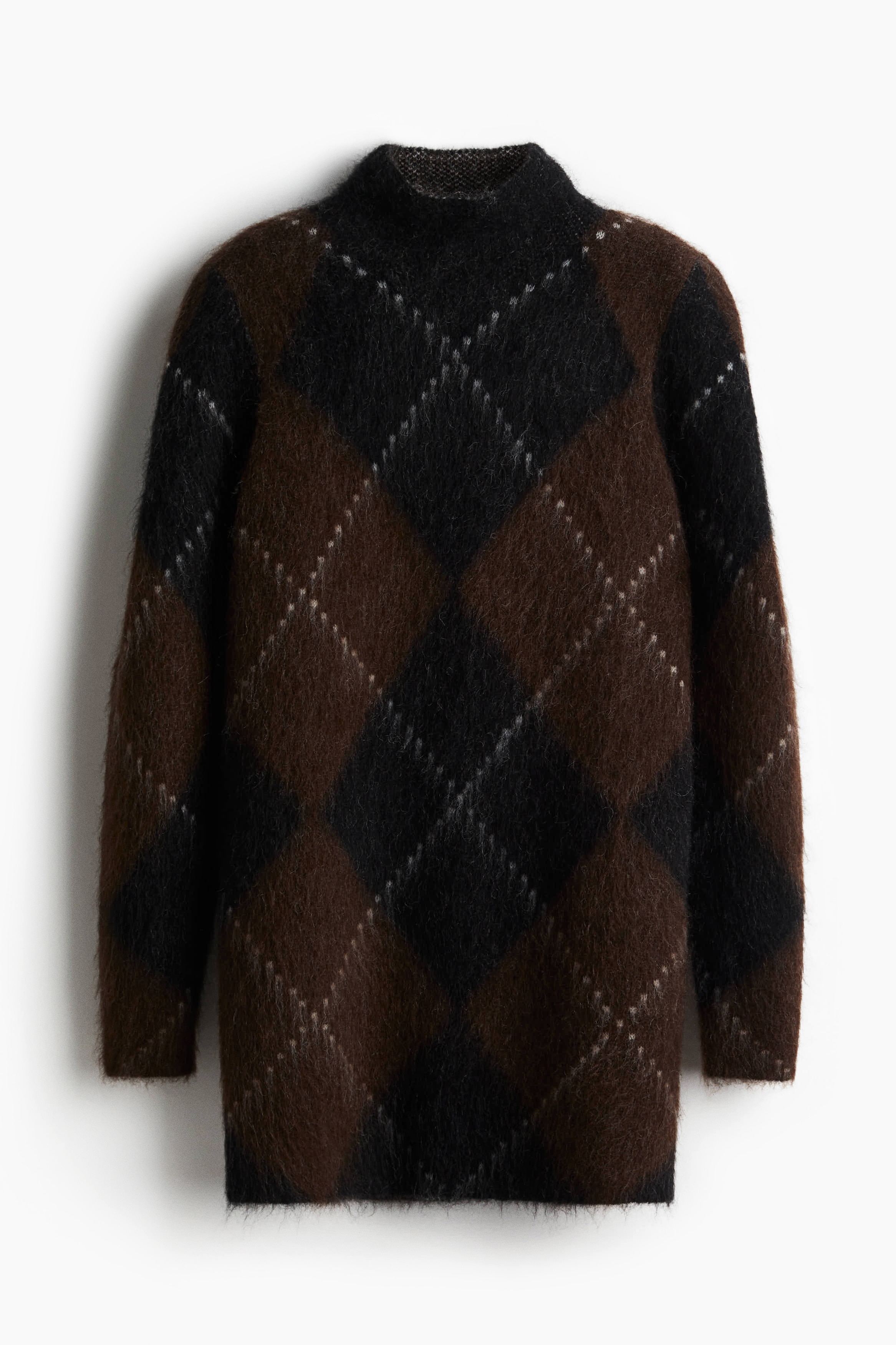 Mohair-blend turtleneck dress - Dark brown/Argyle pattern