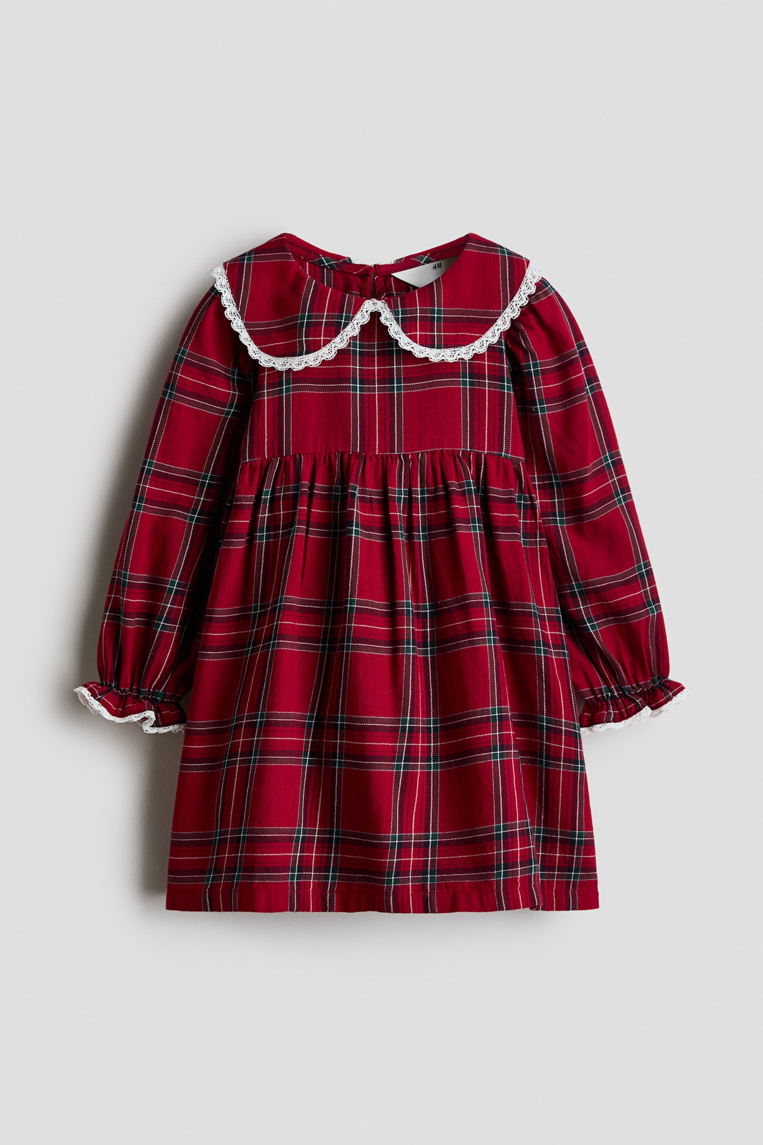 Lace-trimmed flannel dress - Red/Checked