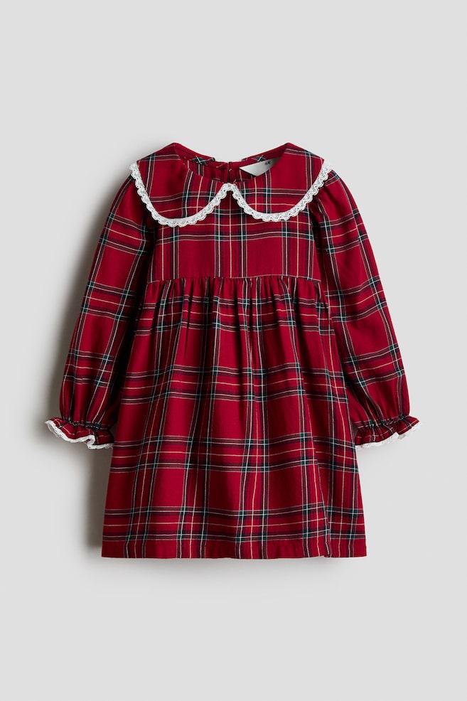 Lace-trimmed flannel dress - Red/Checked - 1