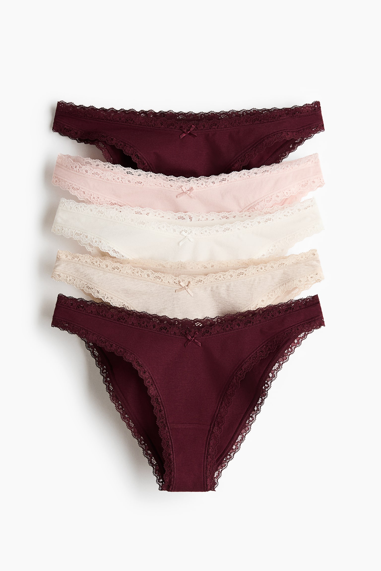 5-pack lace-trimmed cotton briefs - Burgundy/Light pink