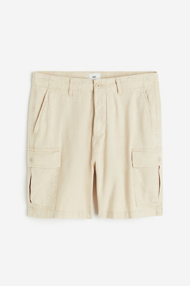 Regular Fit Linen-blend cargo shorts - Beige/Cream - 2