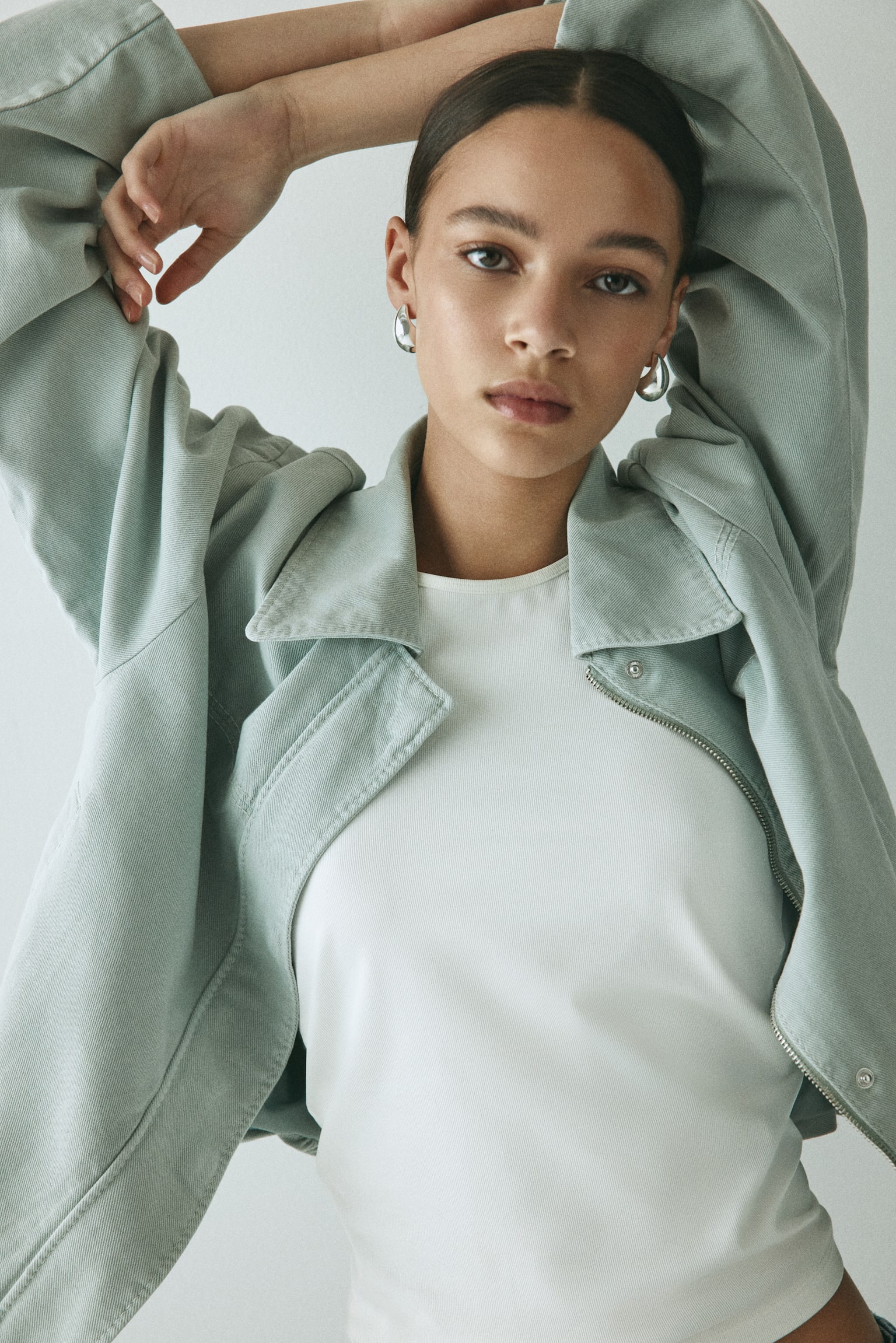 Collared bomber jacket - Light turquoise/Light grey/Pinstriped/Olive green/Grey/Light beige/Checked - 6