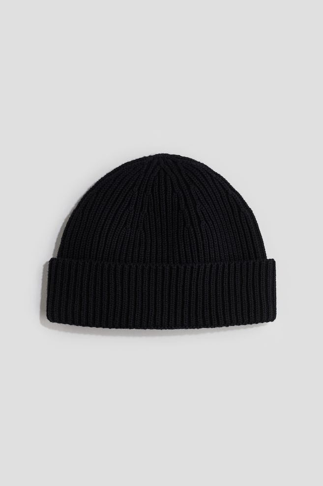 Rib-knit cotton beanie - Black/Beige - 1