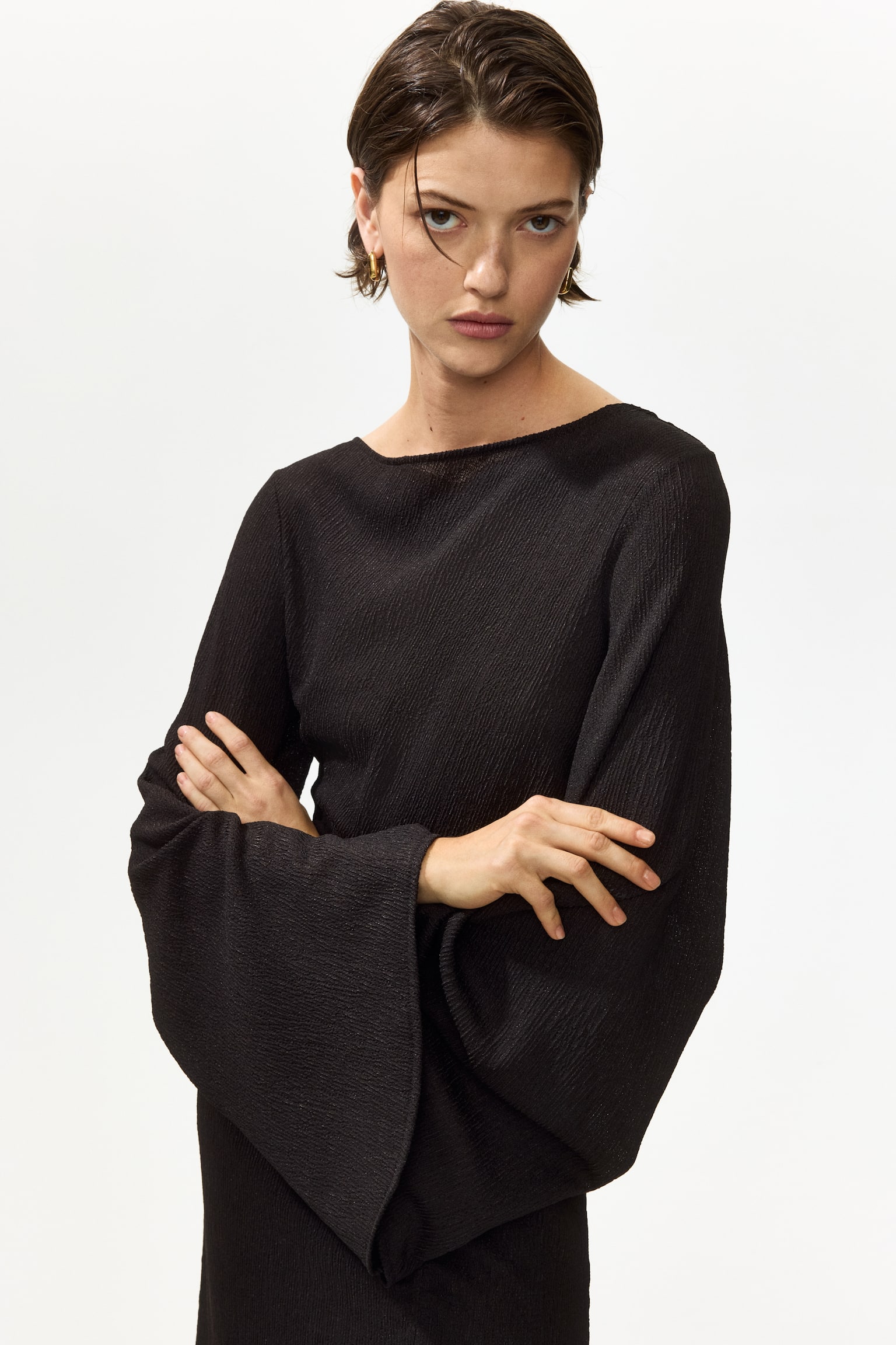 Trumpet-sleeved jersey dress - Dark brown - 6