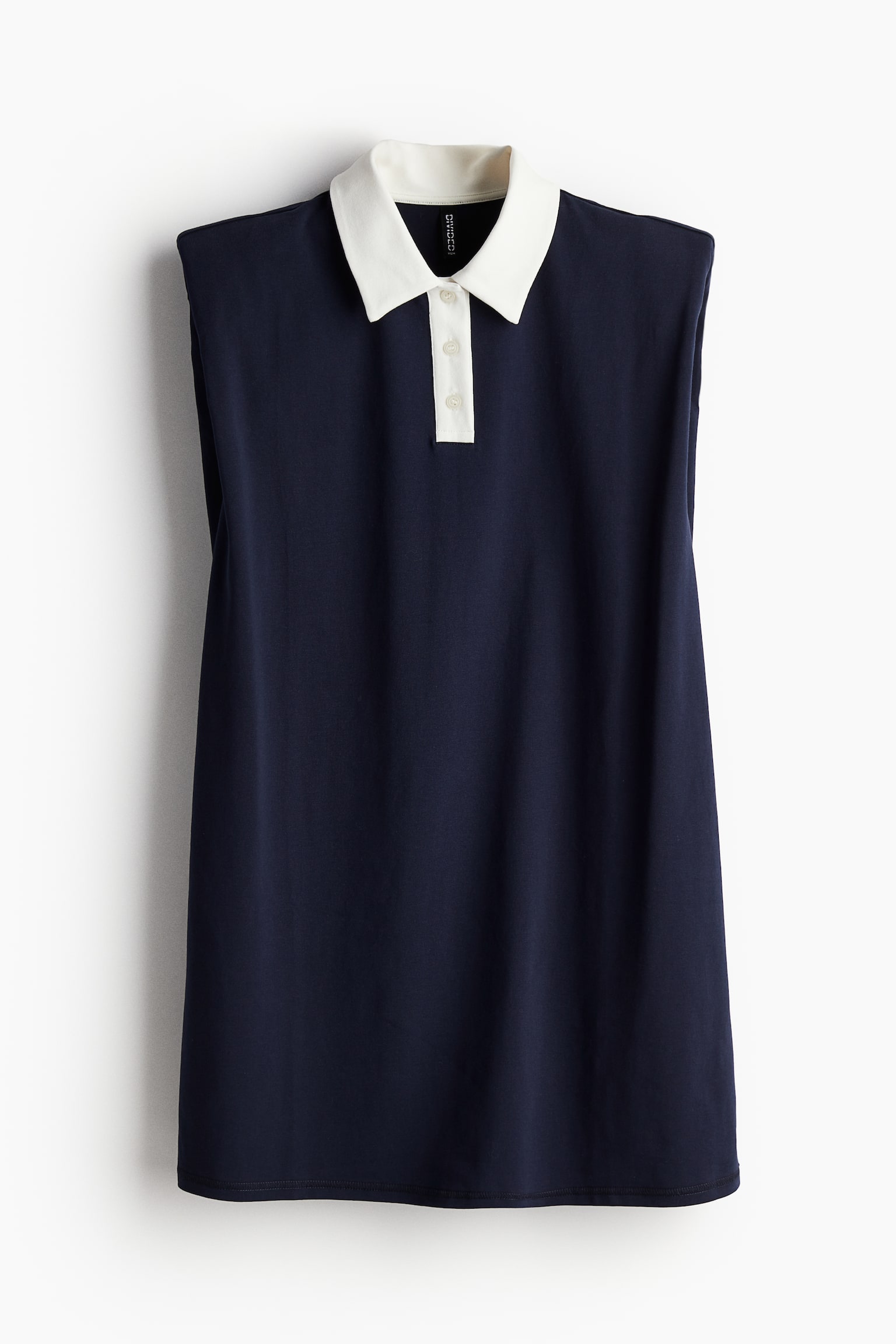 Shoulder-pad polo dress - Navy blue/Cream - 2