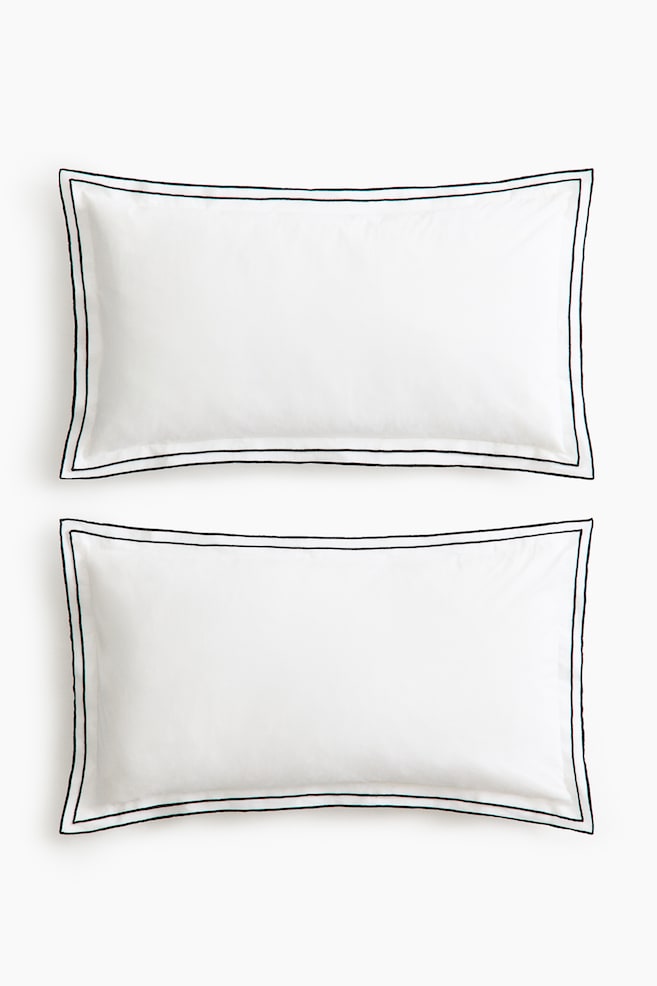 2-Pack Cotton Pillowcases - White/Light taupe - 1
