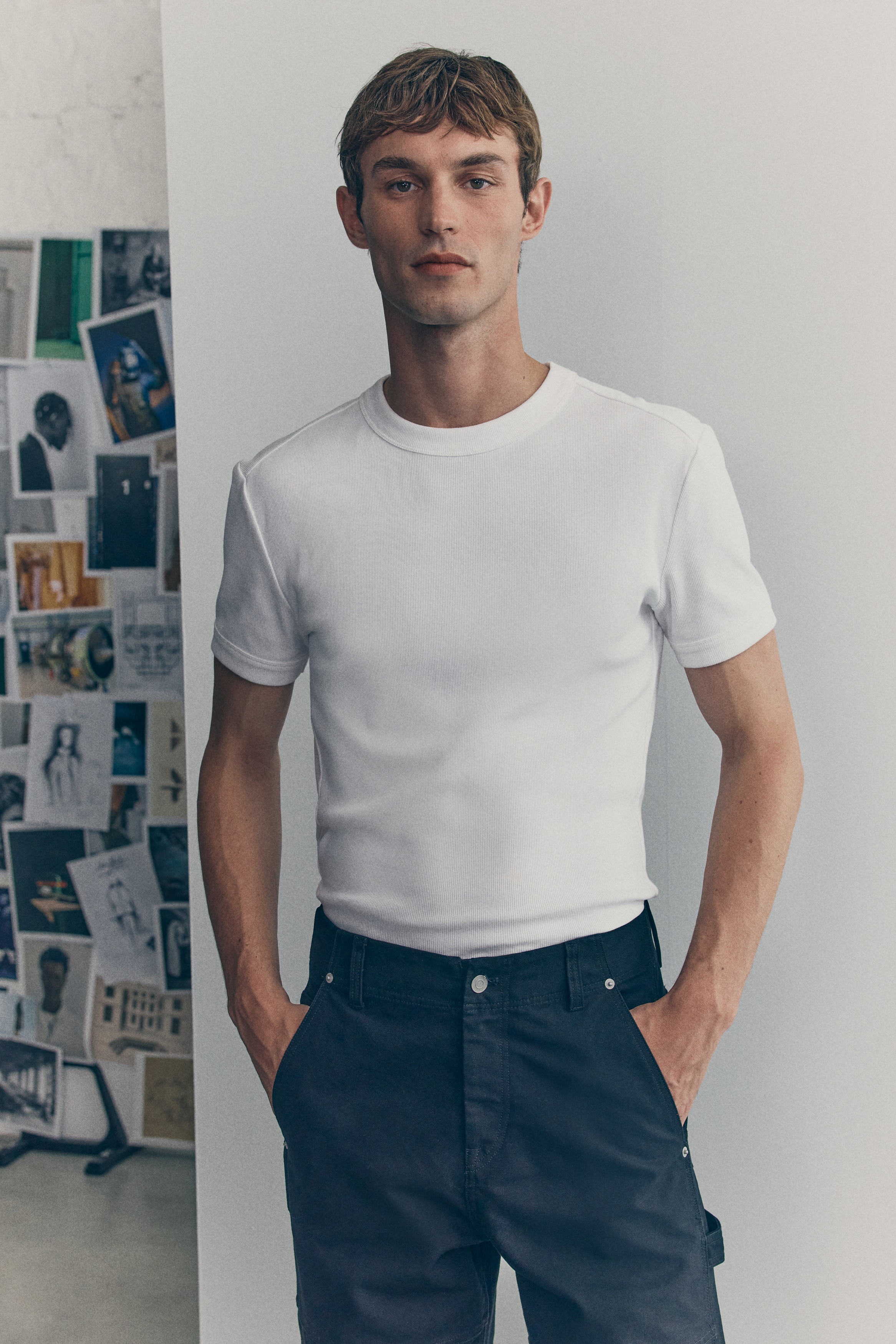 H & M - コットンリブTシャツ - ホワイト