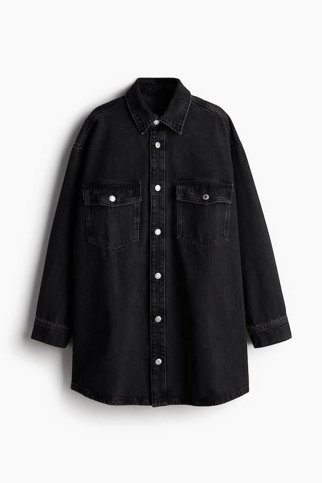Oversized denim shirt - Black/Dark denim blue - 1
