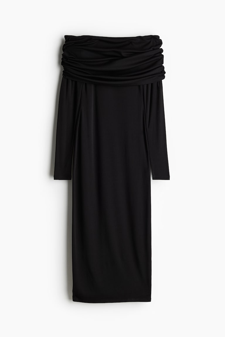 chinese dress ladies Black Off The Shoulder Long Sleeved Draped Midi Dress – AX Paris main image 1