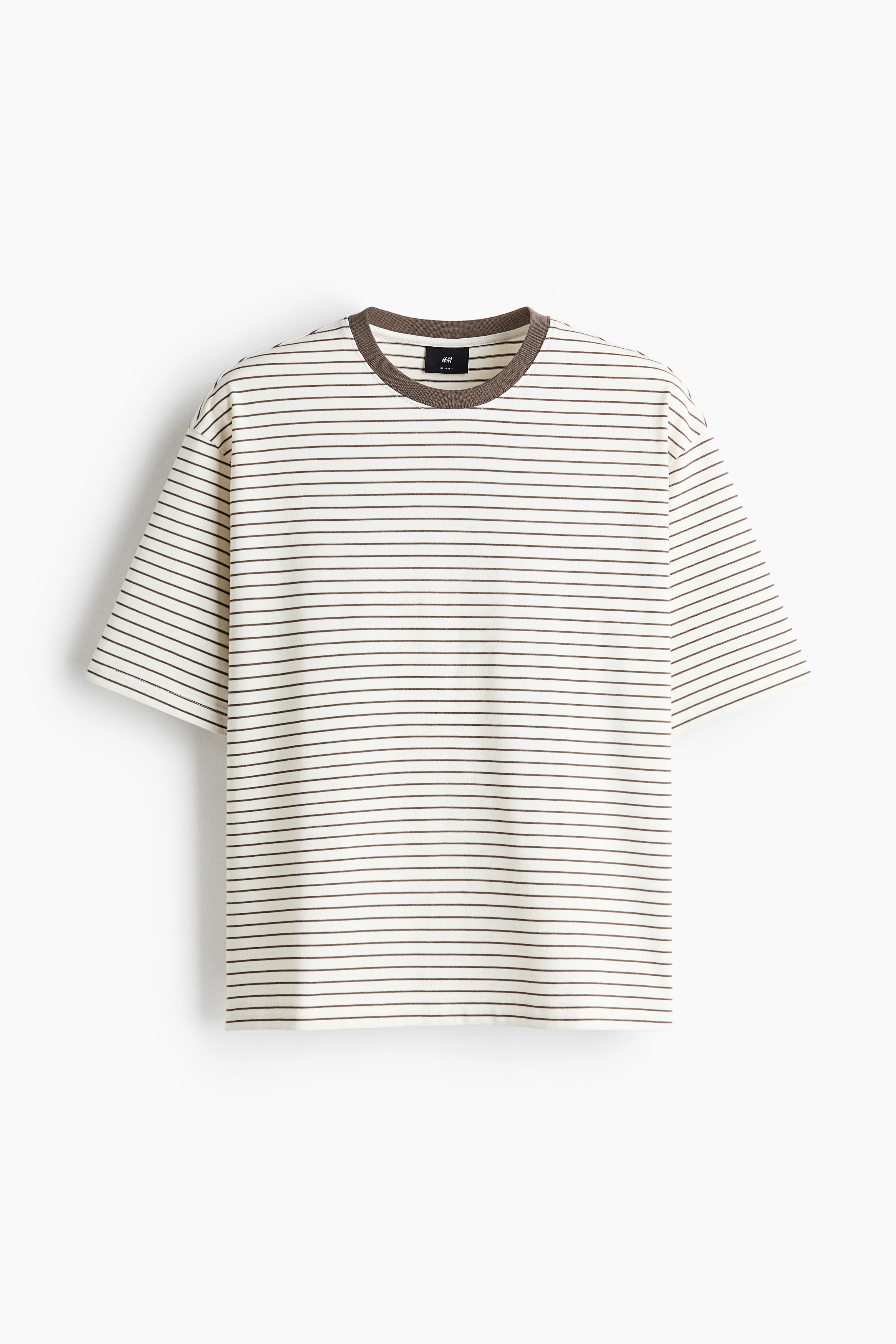 T-shirt boxy Relaxed Fit en coton - Crème/rayures marron/Blanc/rayé/Bleu marine/rayé