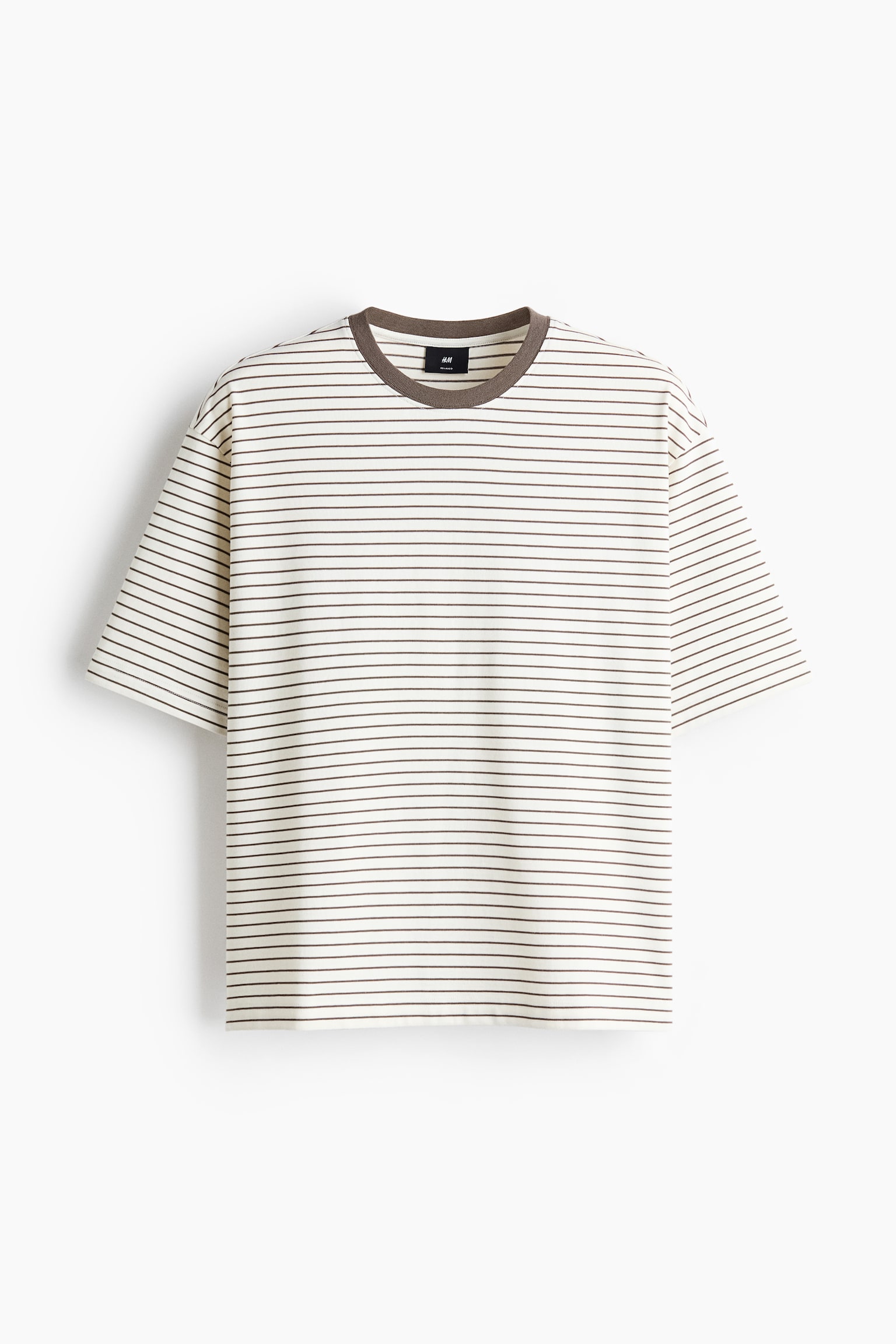 Bavlněné tričko Boxy Relaxed Fit - Krémová/hnědé proužky/Námořnická modř/proužky/Bílá/proužky - 1