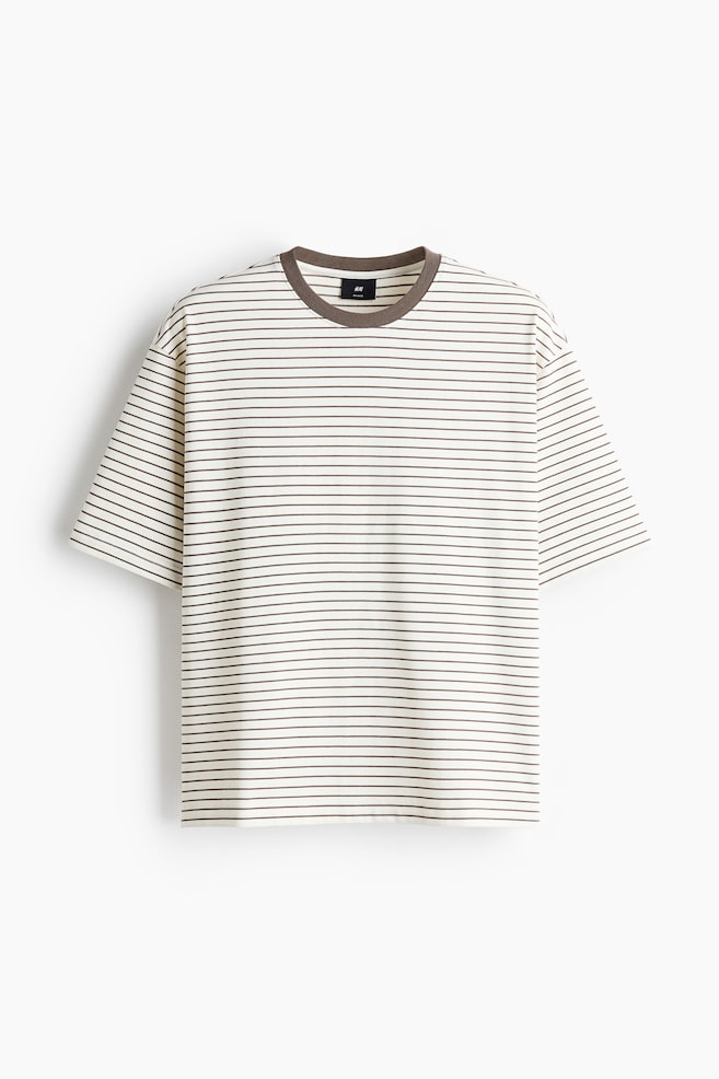 Relaxed Fit Boxy cotton T-shirt - Cream/Brown striped/White/Striped/Navy blue/Striped - 1