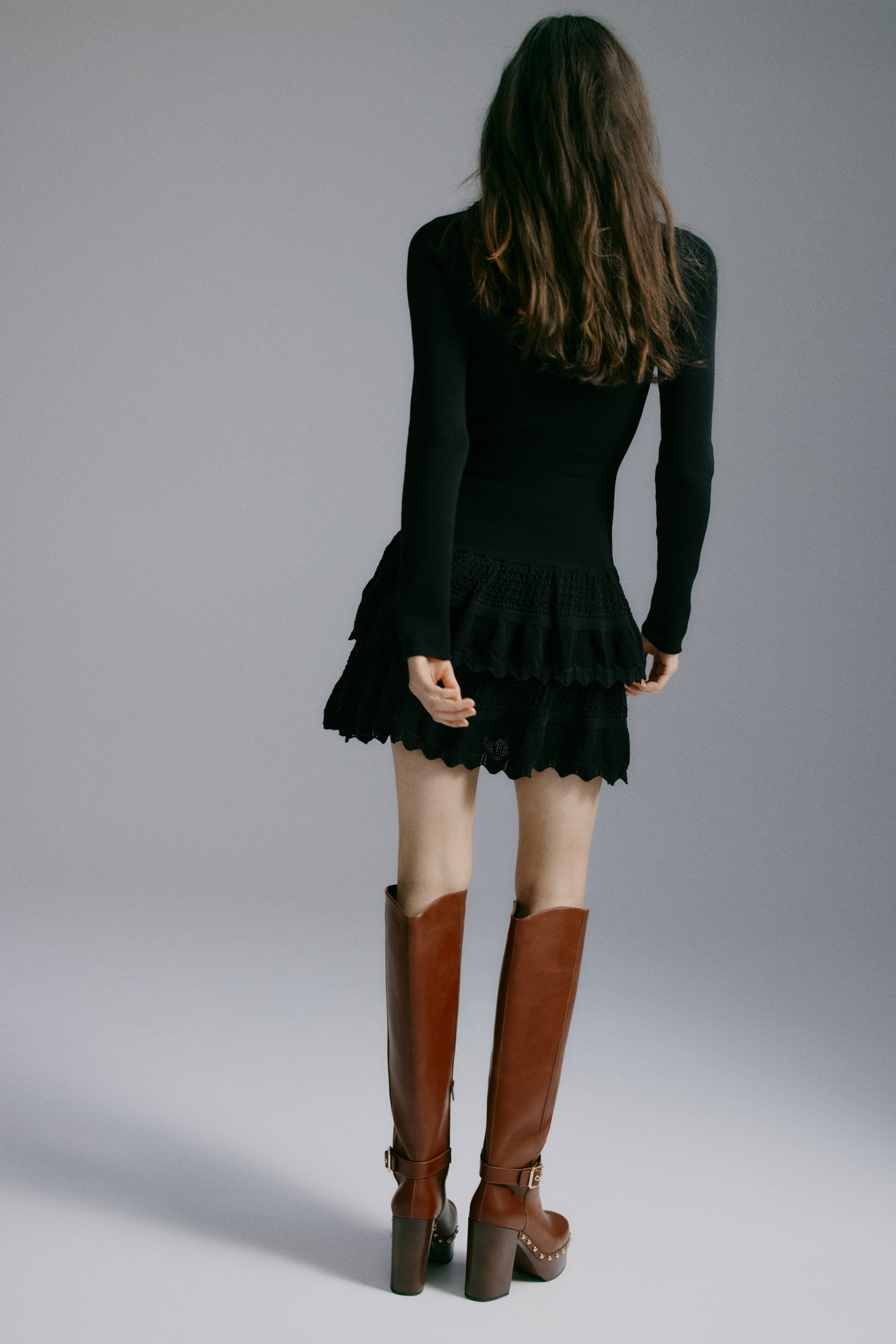 Tiered-skirt dress - Black/Light yellow/Dark blue - 4