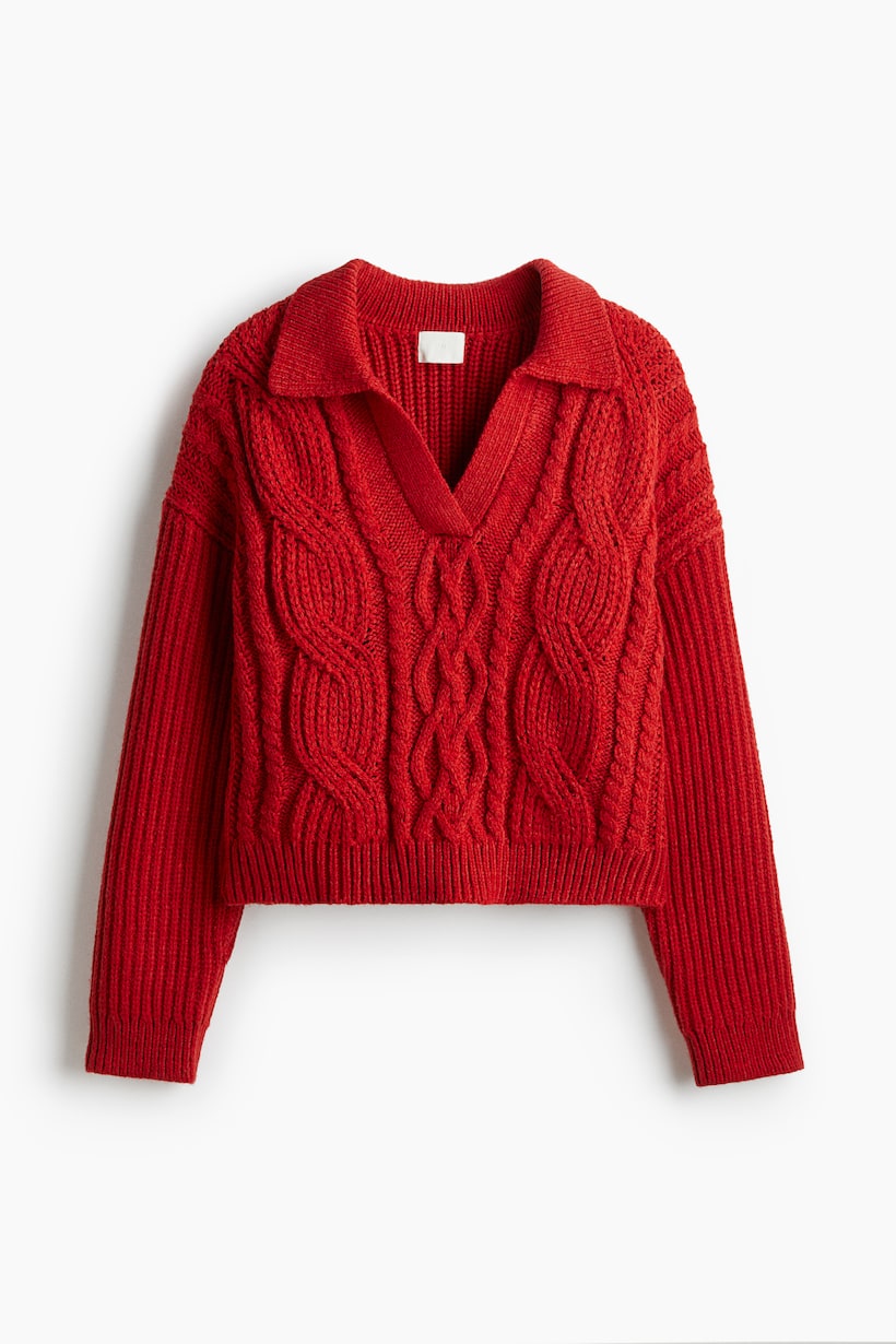 Messic Oversized Chunky Knit Sweater - Lapel Collar V-Neck Fall Winter Pullover