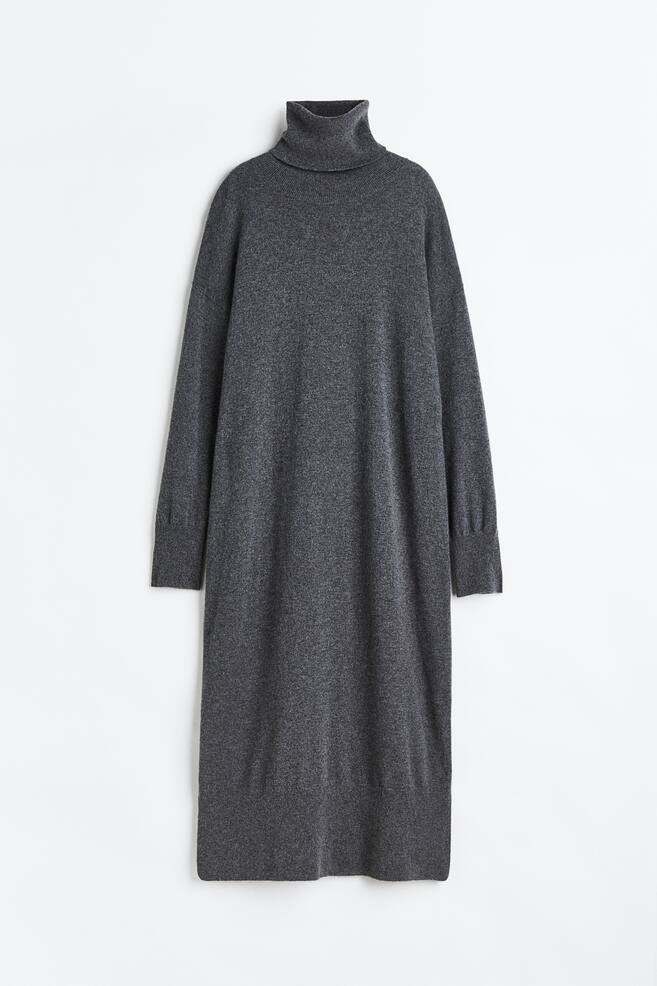Cashmere polo-neck dress - Dark grey marl/Black - 2
