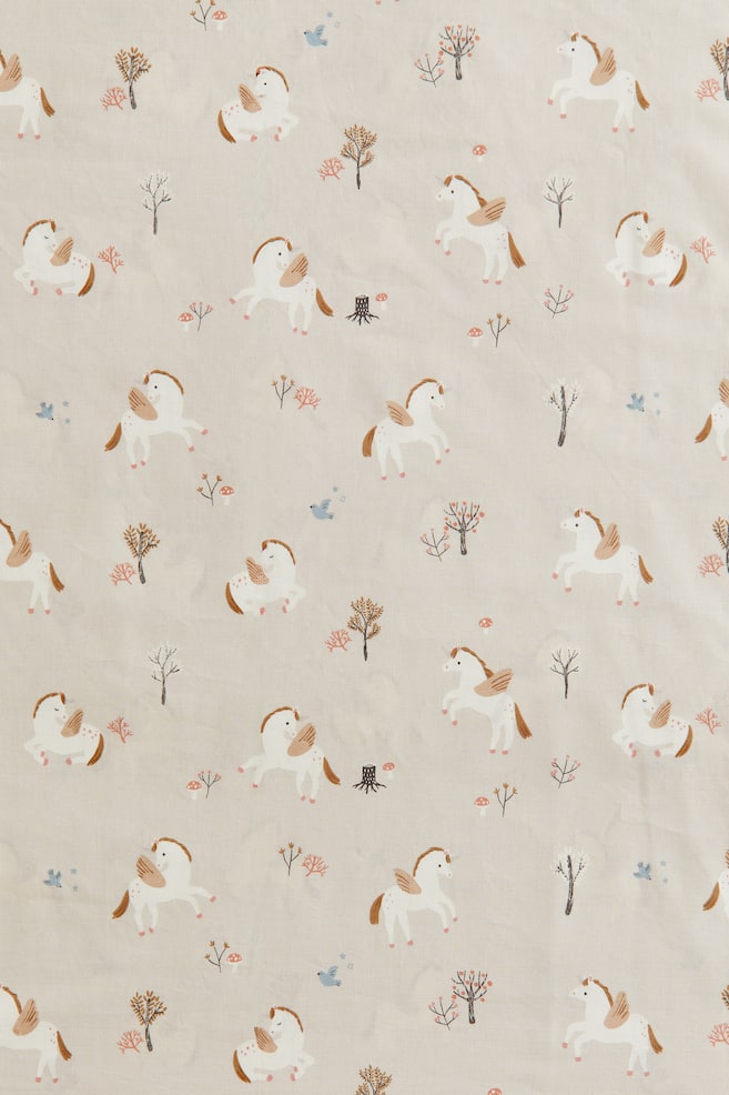 Patterned cotton duvet cover set - Light beige/Unicorns - 4