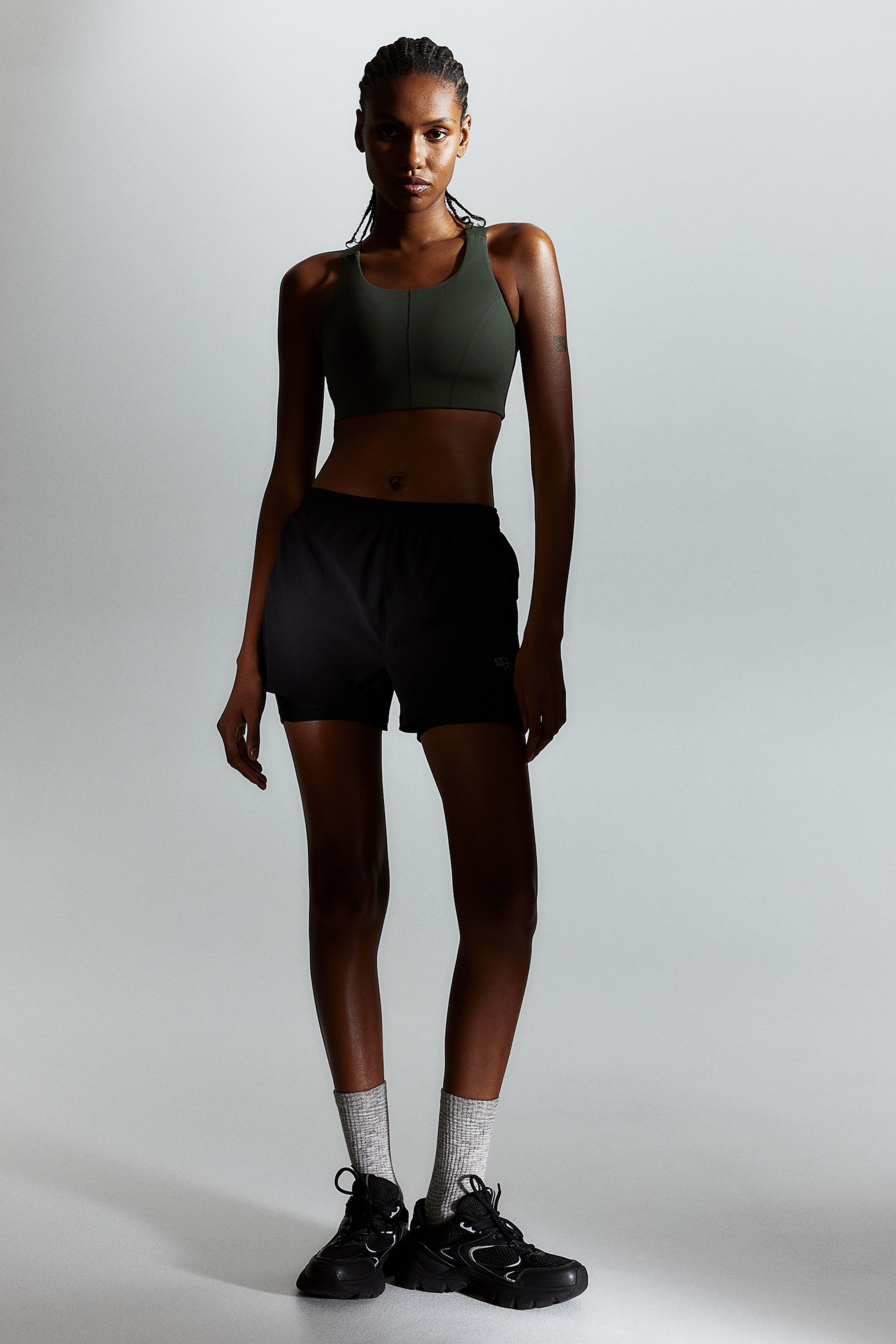 High Support Sports bra in DryMove™ - Dark khaki green/White/Dark grey/Black - 3