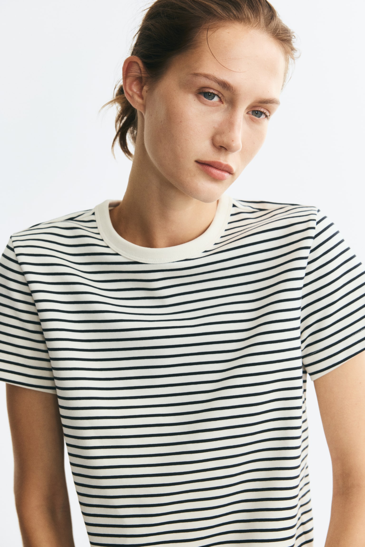 Женская футболка H&M Cotton Interlock, цвет: Кремовый / Полосатый — фото 4