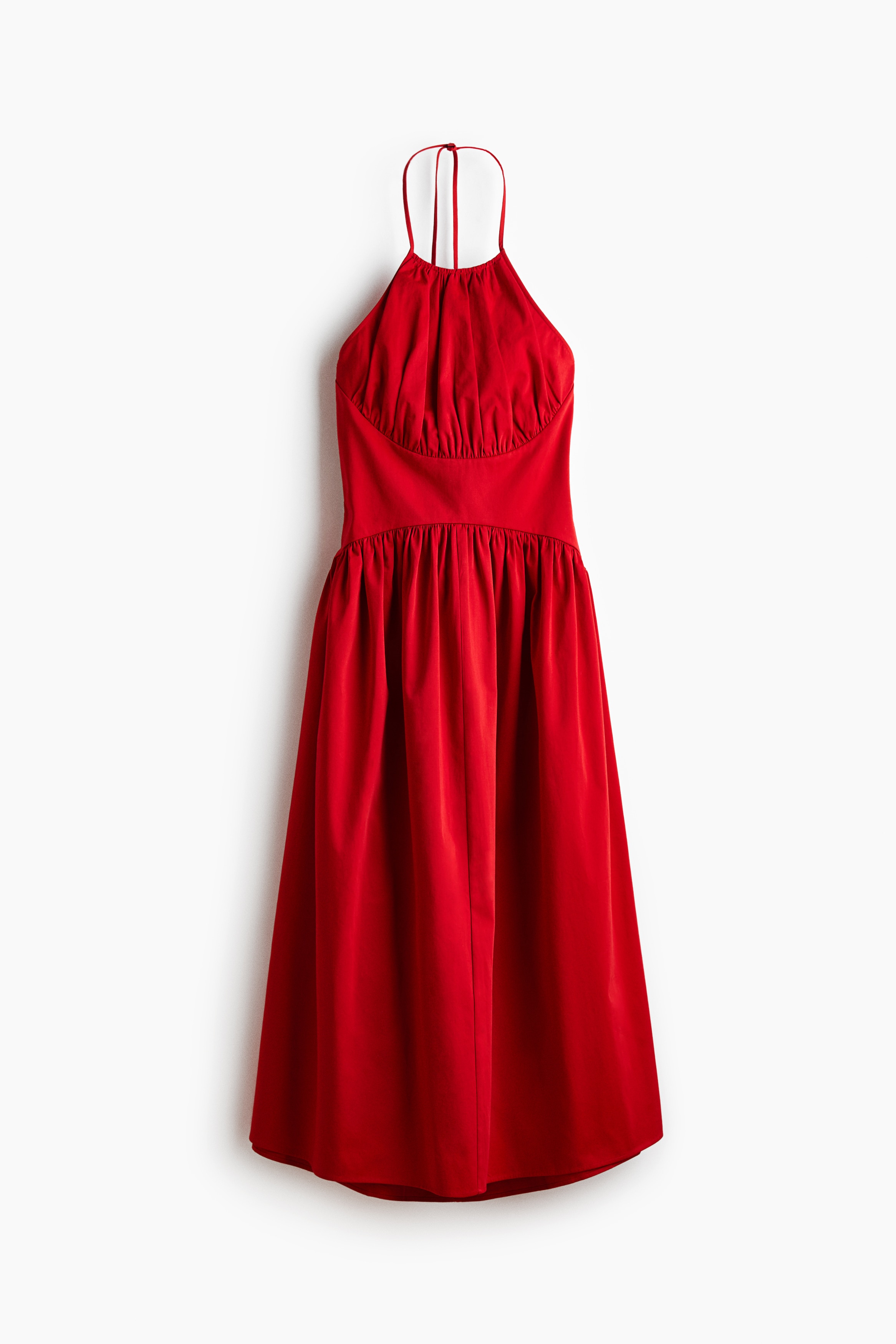 Ruched halterneck dress-Red