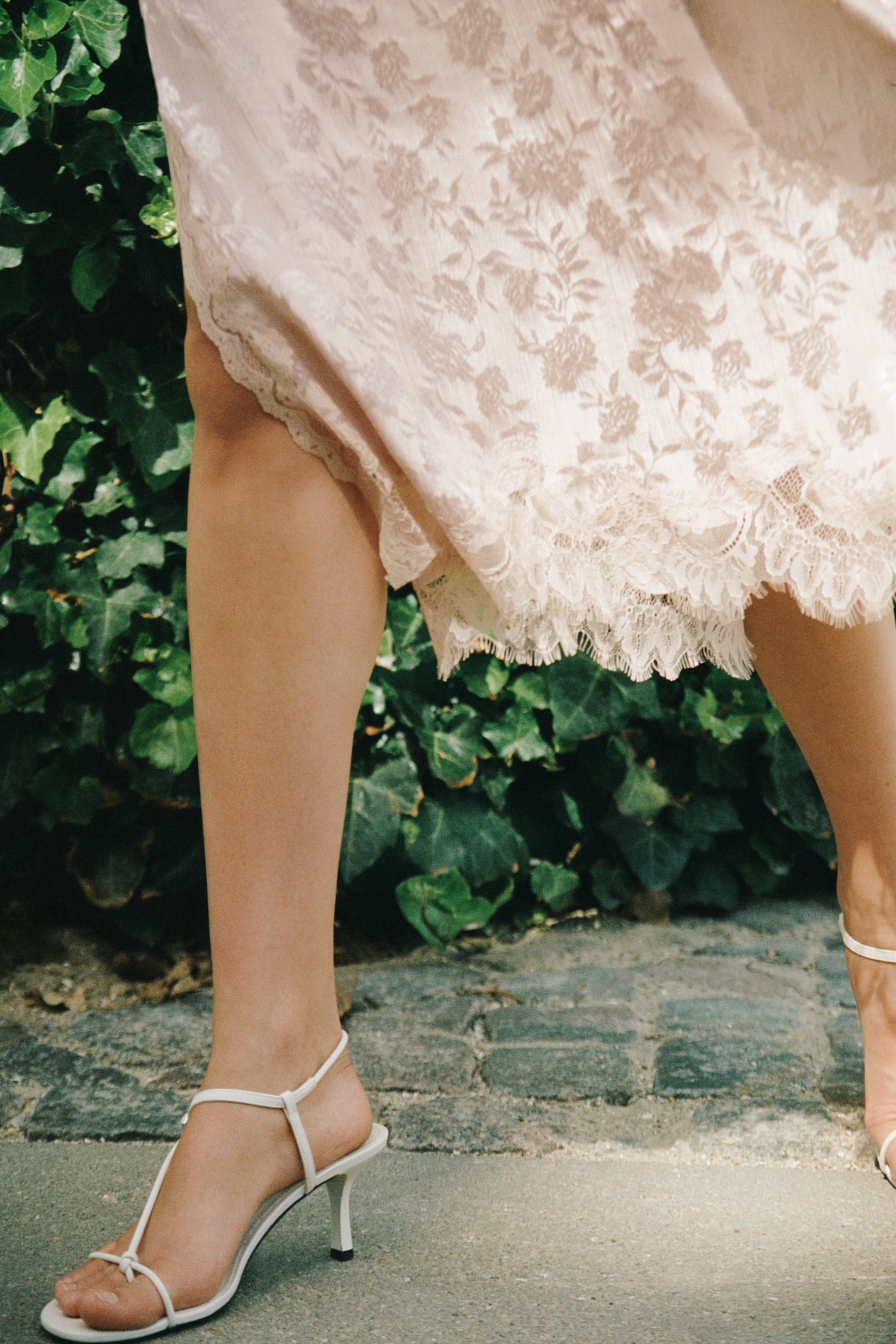 Lace-Trimmed Brocade Dress