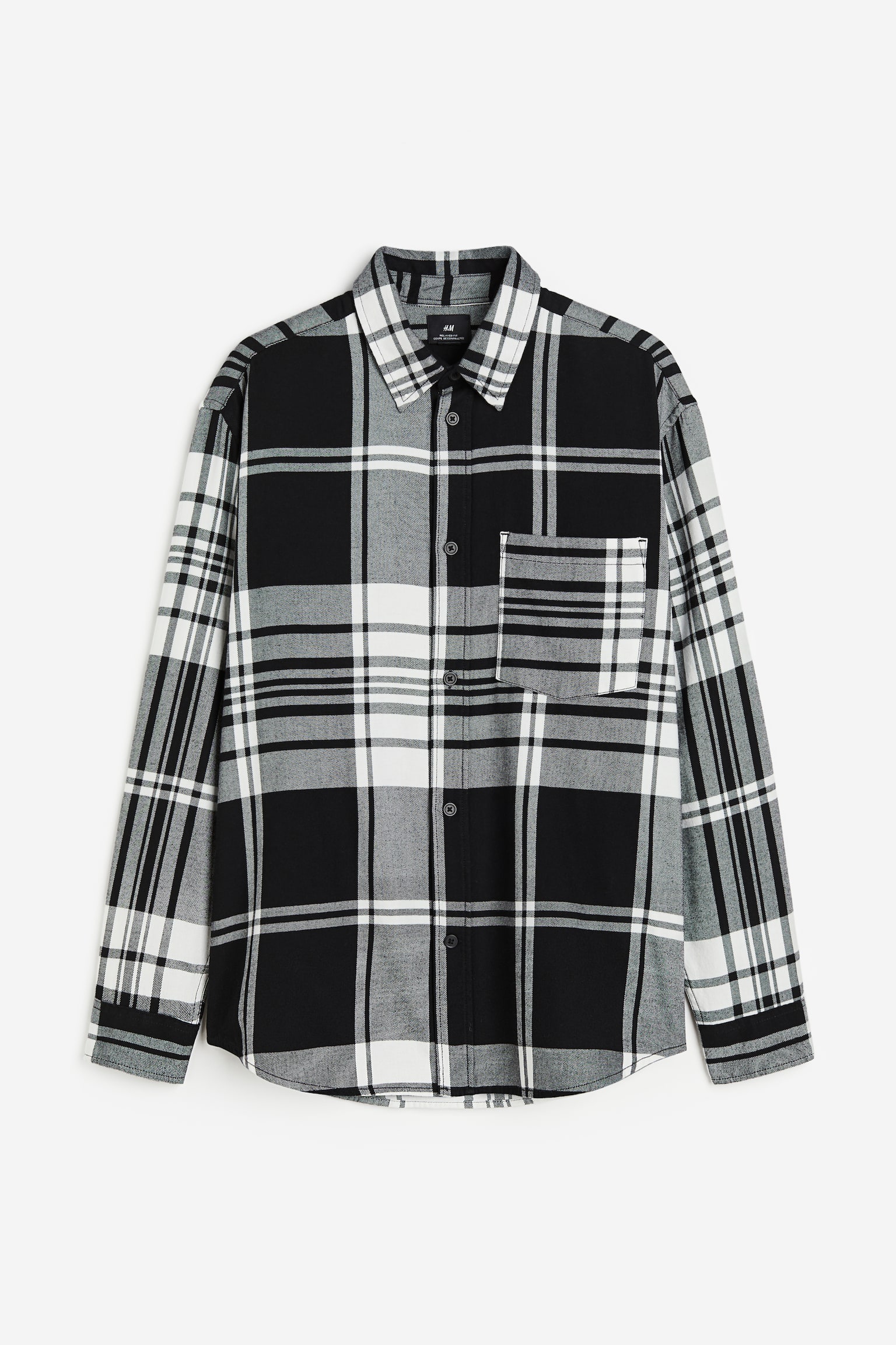 Relaxed Fit Flannel Shirt - Black/White check - 1