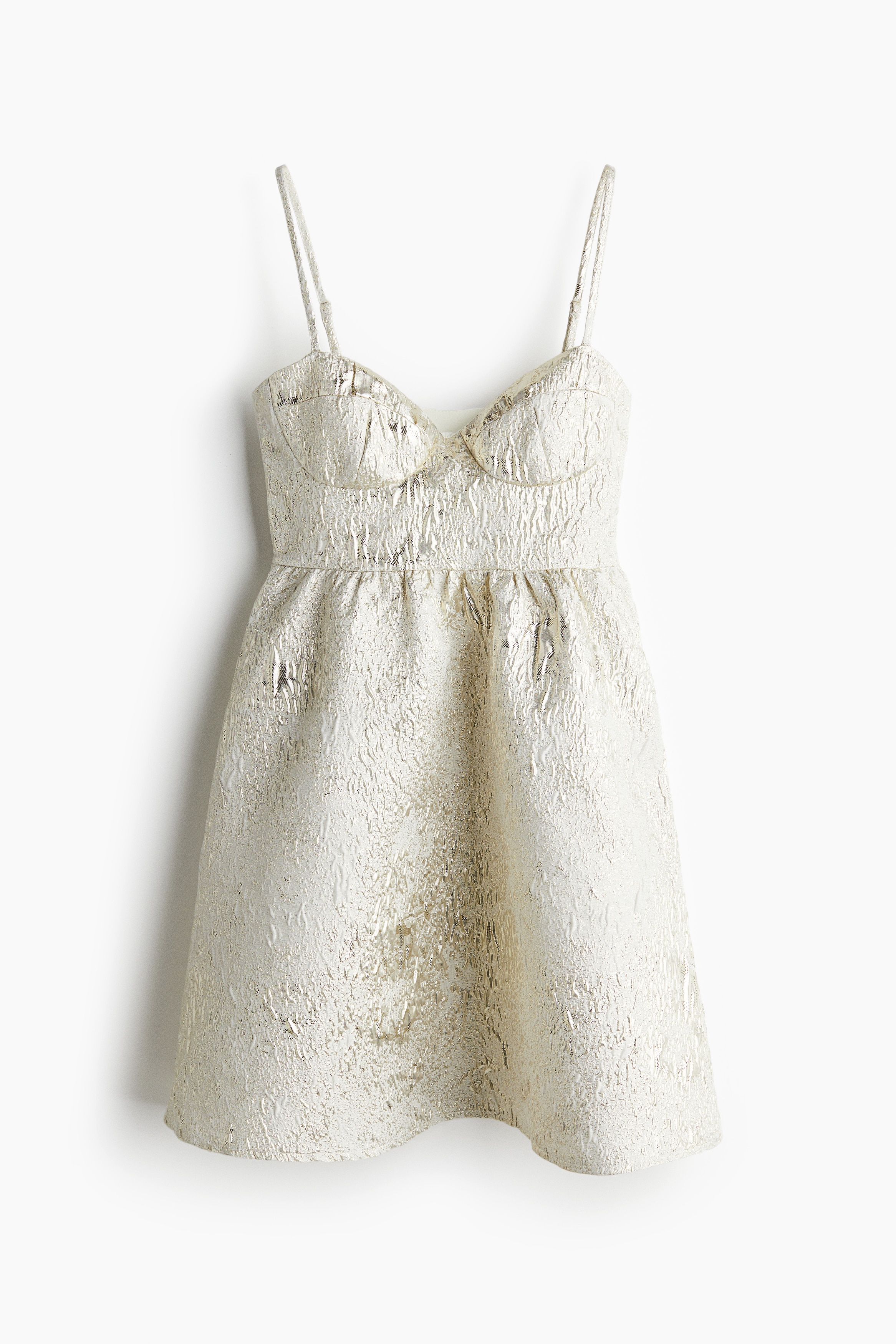 Jacquardvävd klänning - Vit/Guld