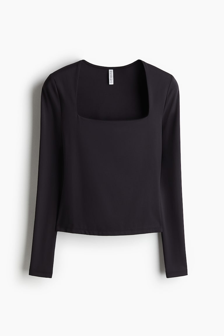 Long-sleeved microfibre top - Dark brown - Ladies | H&M GB