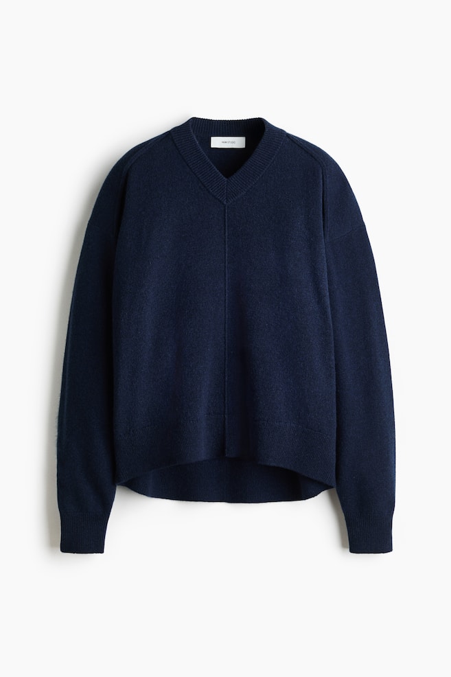 Cashmere-Blend Sweater - Navy blue/Cream - 1