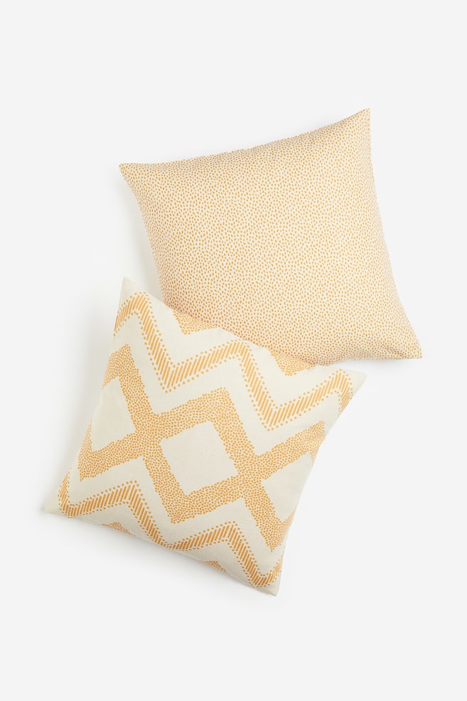 2-pack cotton canvas cushion covers - Yellow/White/Dark grey/Patterned/Dark old rose/White - 1