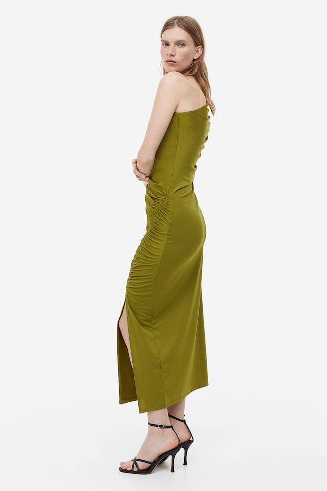 Draped one-shoulder dress - Olive green - 6