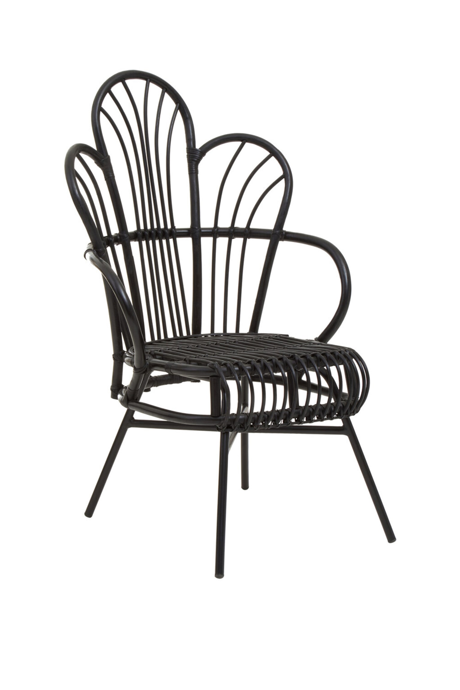 Java Rattan And Metal Scalloped Back Chair - Black - 6