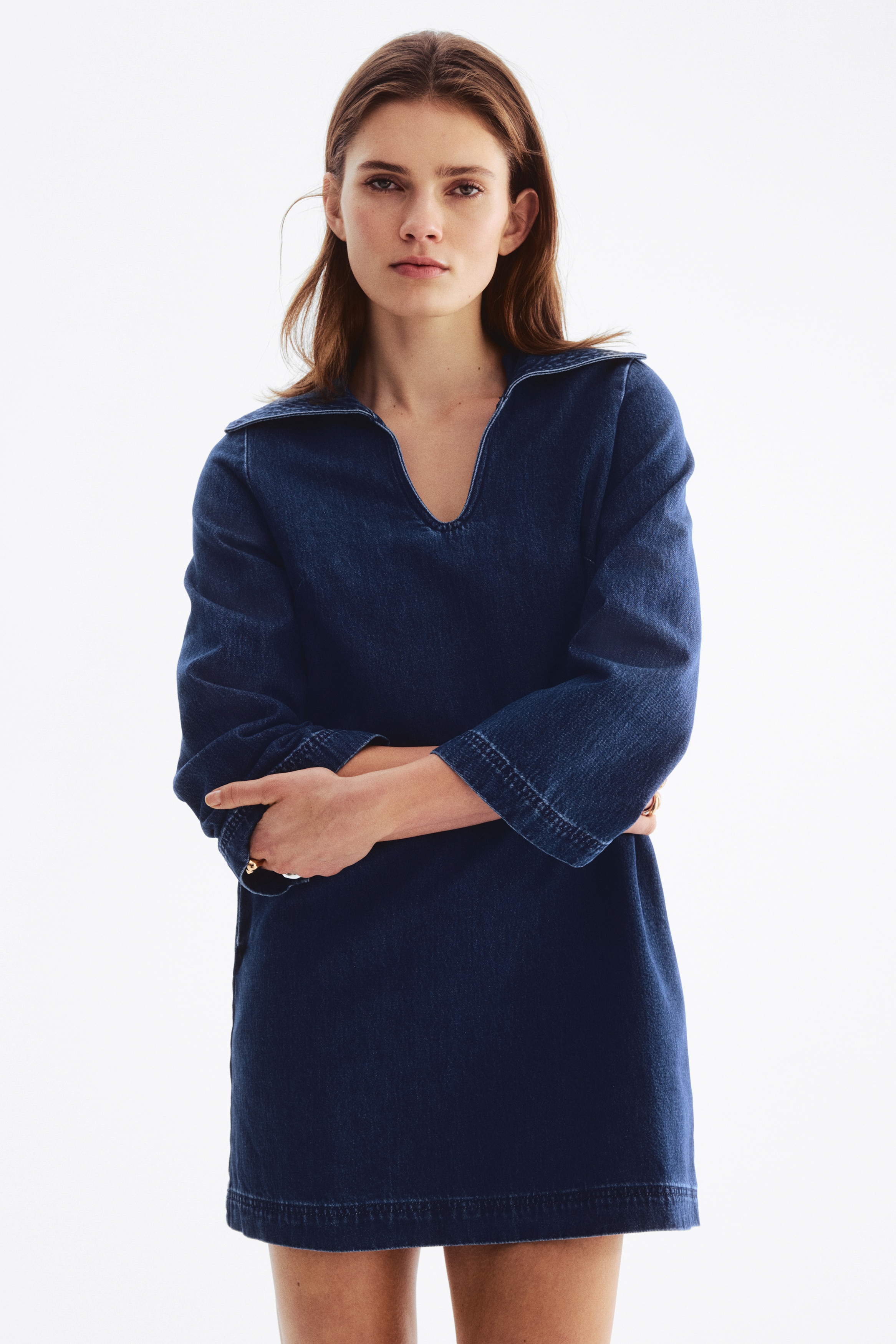 Τζιν φόρεμα με ναυτικό γιακά - Σκούρο μπλε denim