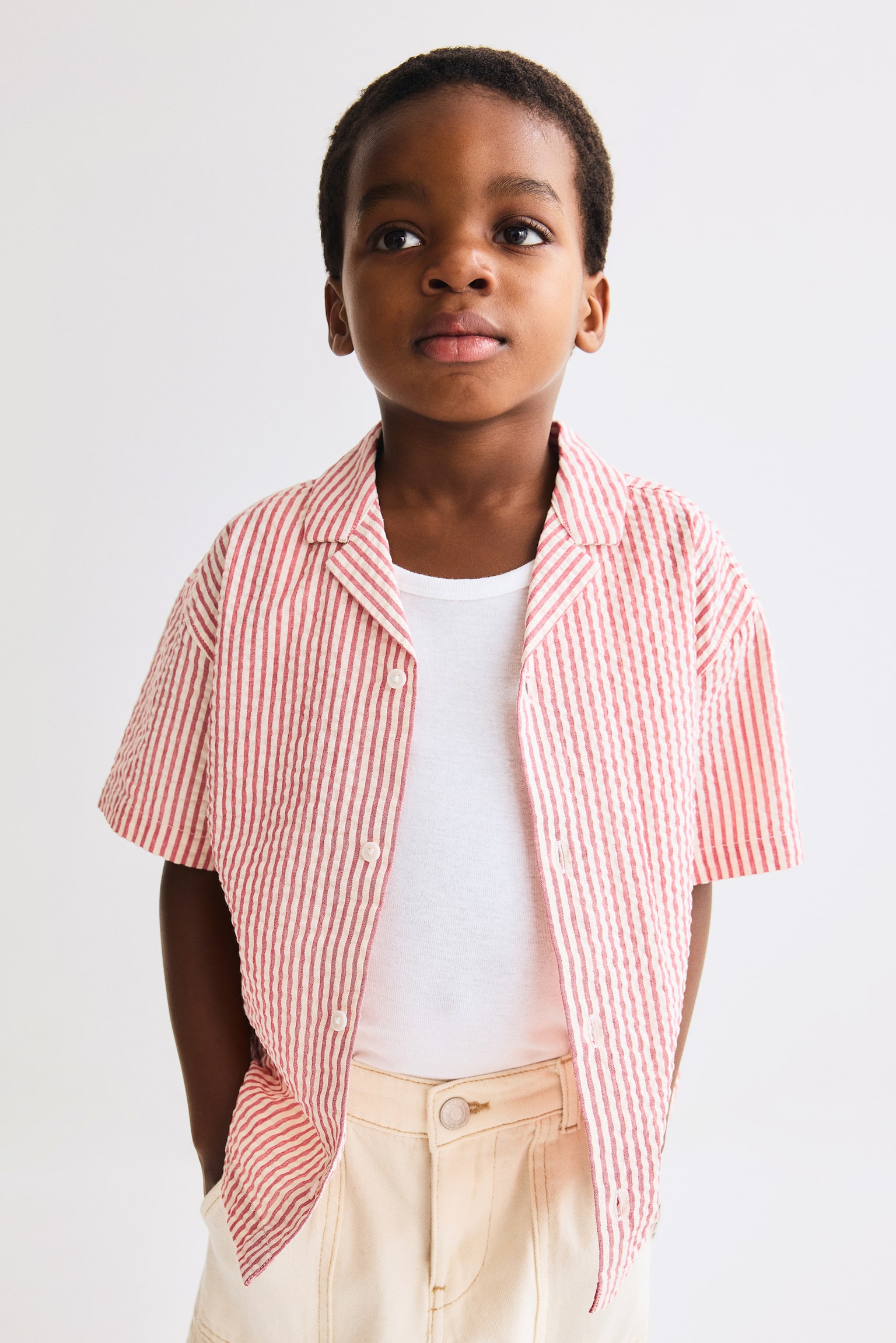 Seersucker resort shirt - Light red/Striped/Light blue/Striped/White/Palm trees - 2