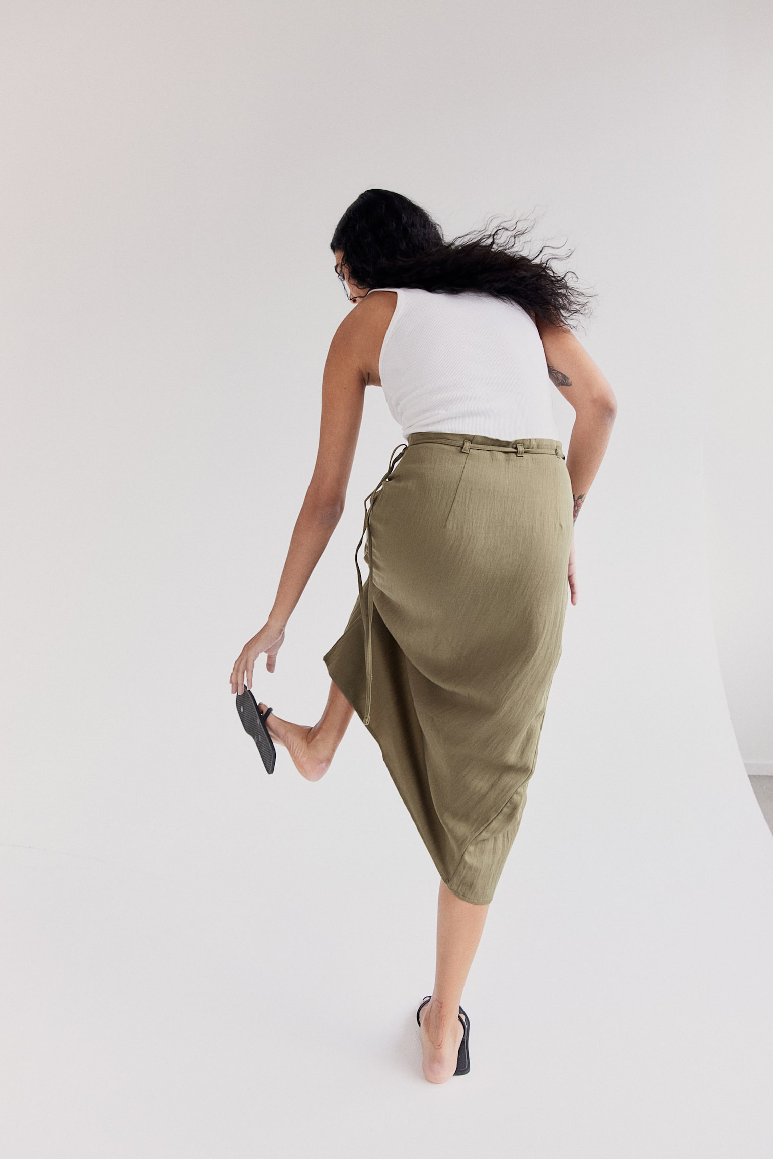 Twill wrap skirt - Dark khaki beige - 4