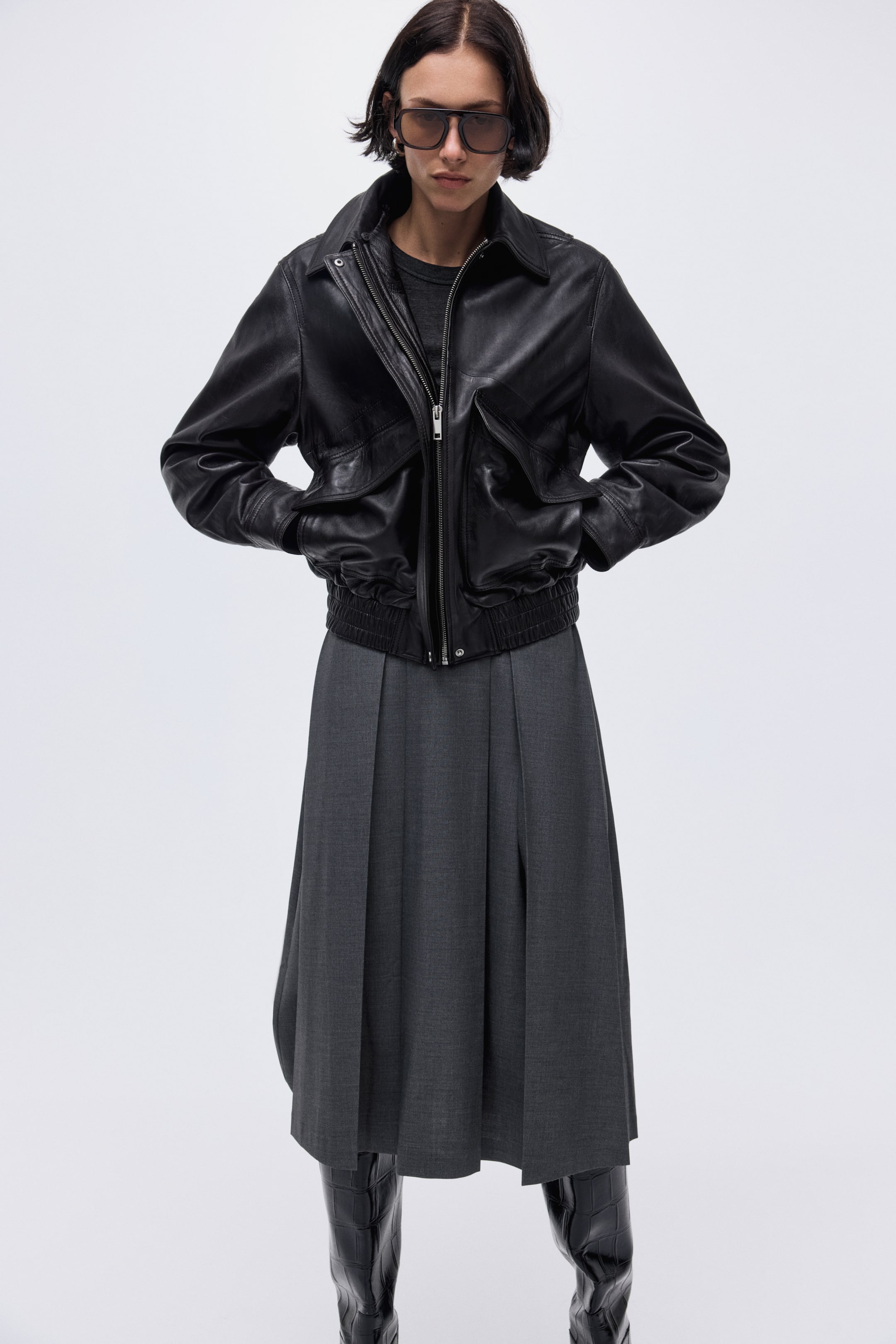 Ampliar la imagen: Falda midi plisada - Gris jaspeado - Ladies | H&M MX 1