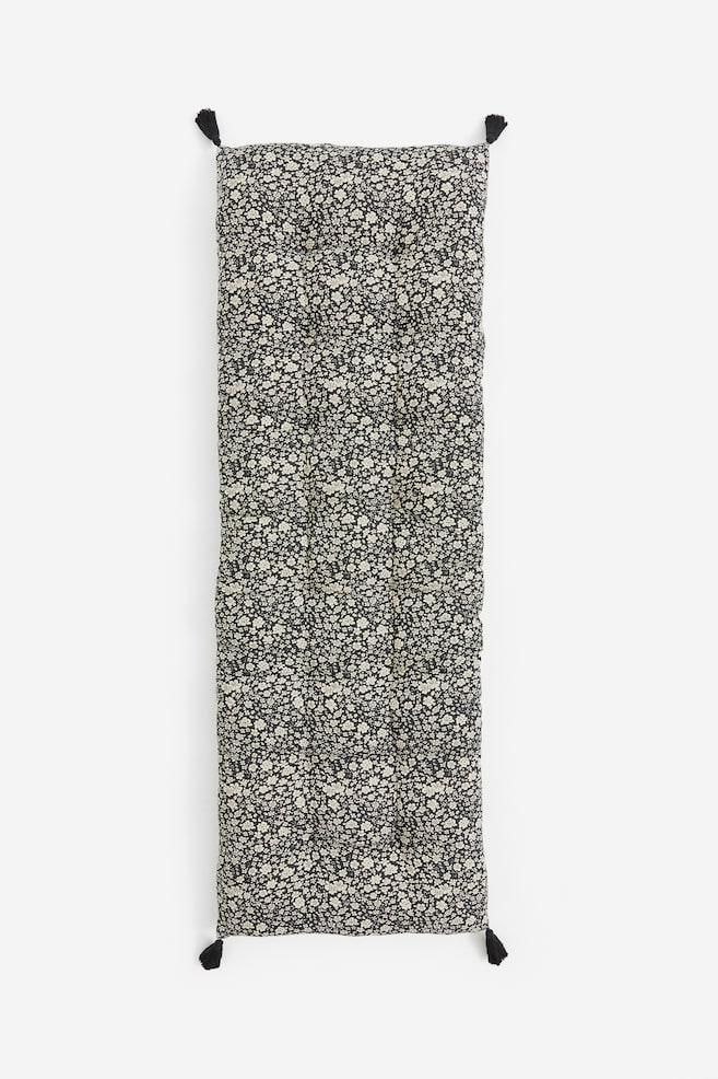 Rectangular tasselled cushion - Black/Small flowers/Light beige/Dark grey/Striped - 1