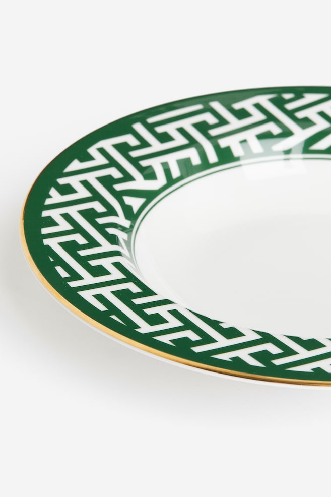 Dyb tallerken i porcelæn - Grøn/Mønstret/Hvid/Sort/Mønstret - 3