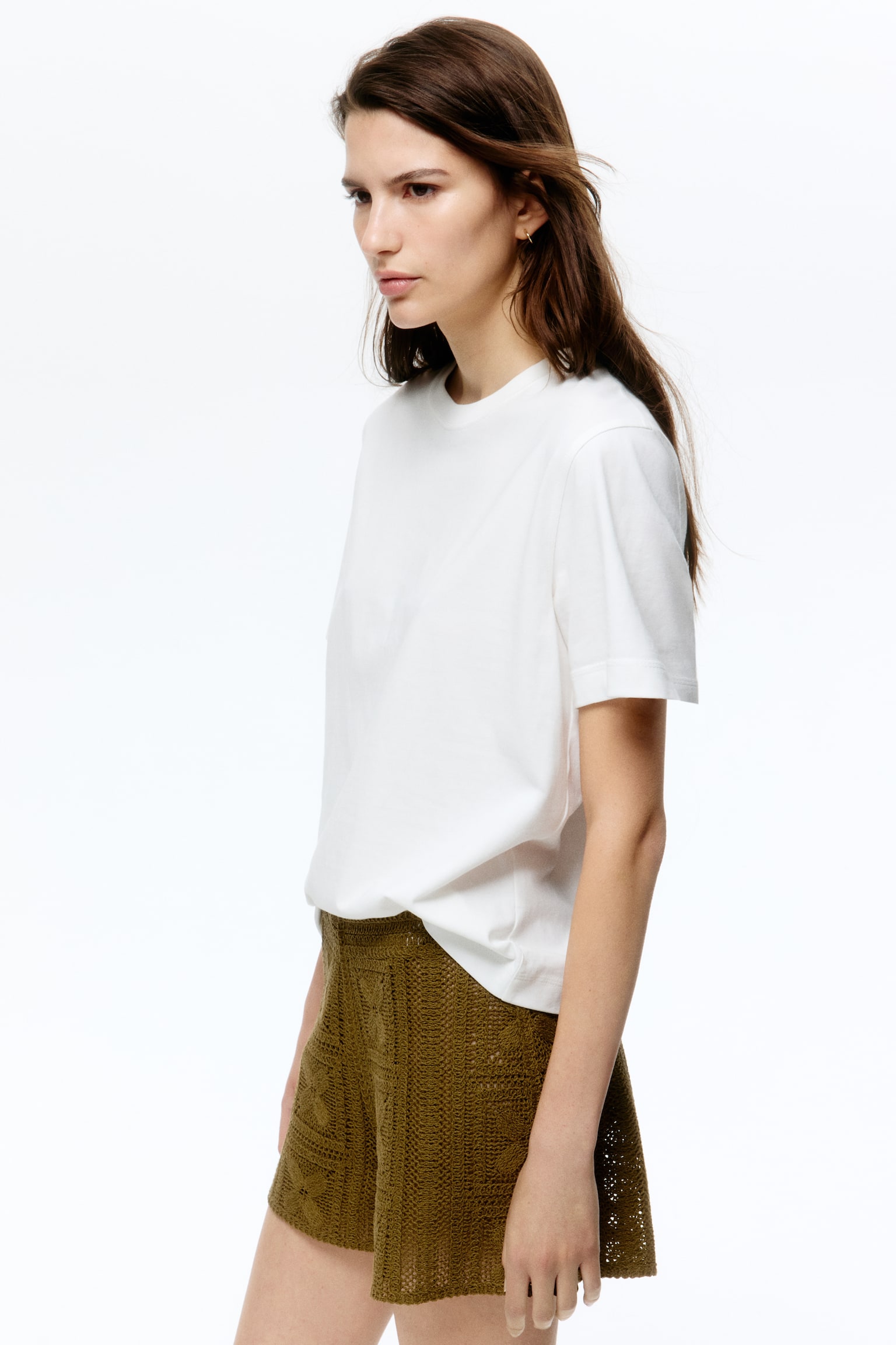 Женские шорты H&M Crochet-Look Silk-Blend, цвет: Тёмный оливковый зелёный — фото 3