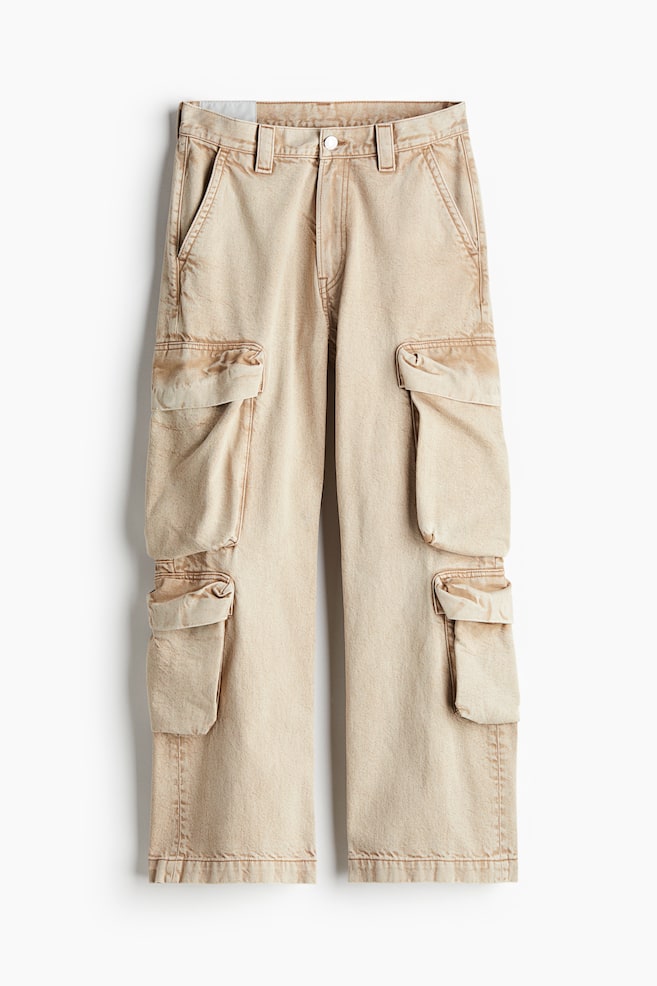 Bootcut Loose Cargo Jeans - Beige - 1