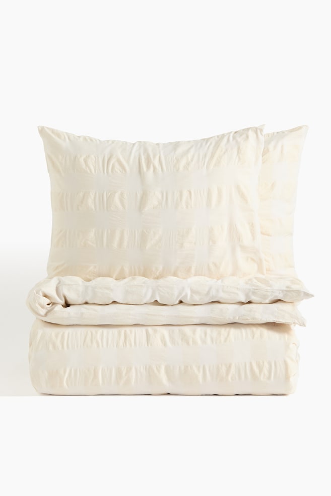 Cotton King/Queen Duvet Cover Set - Light beige/White - 1