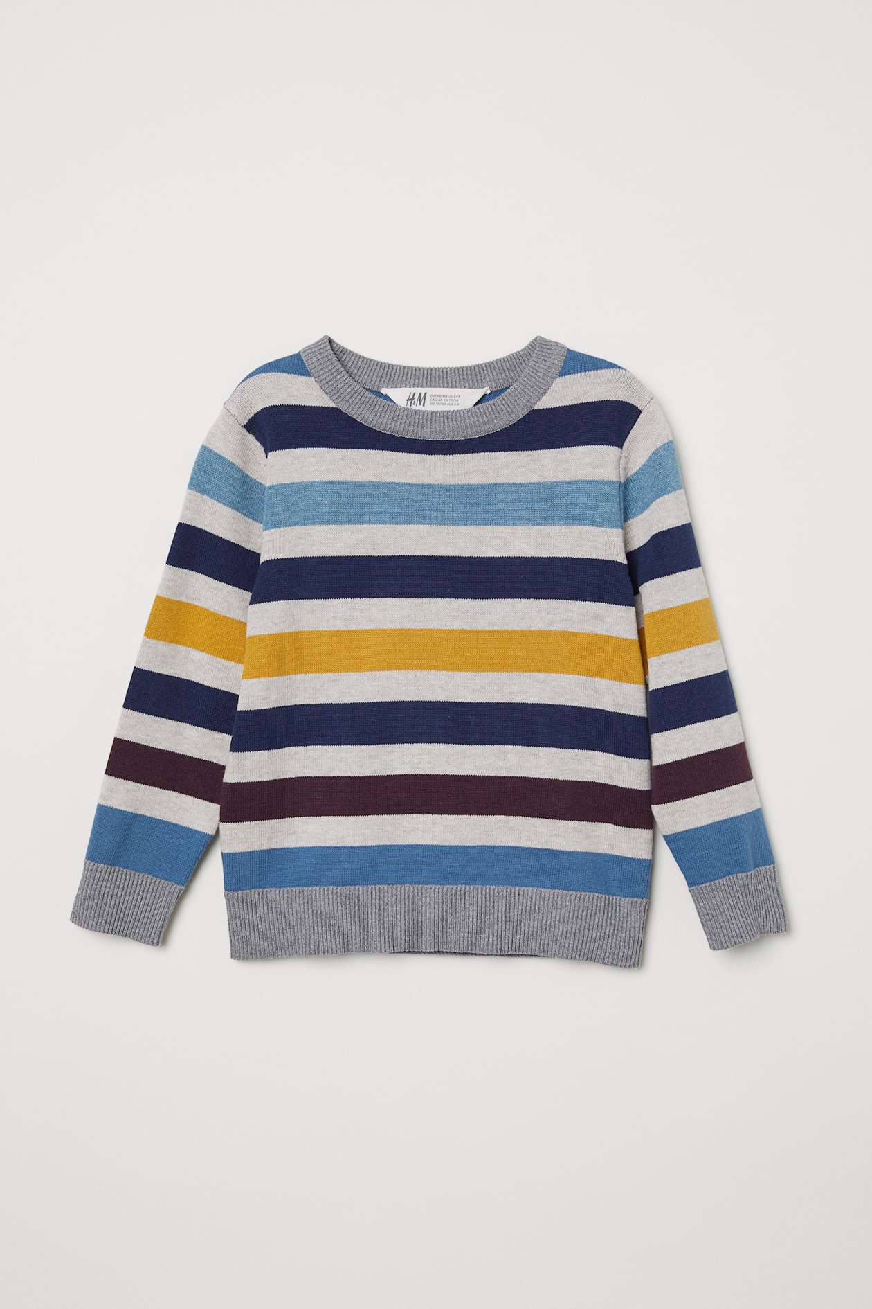 Fine-knit jumper - Long sleeve - Light grey/Multistriped - Kids | H&M GB