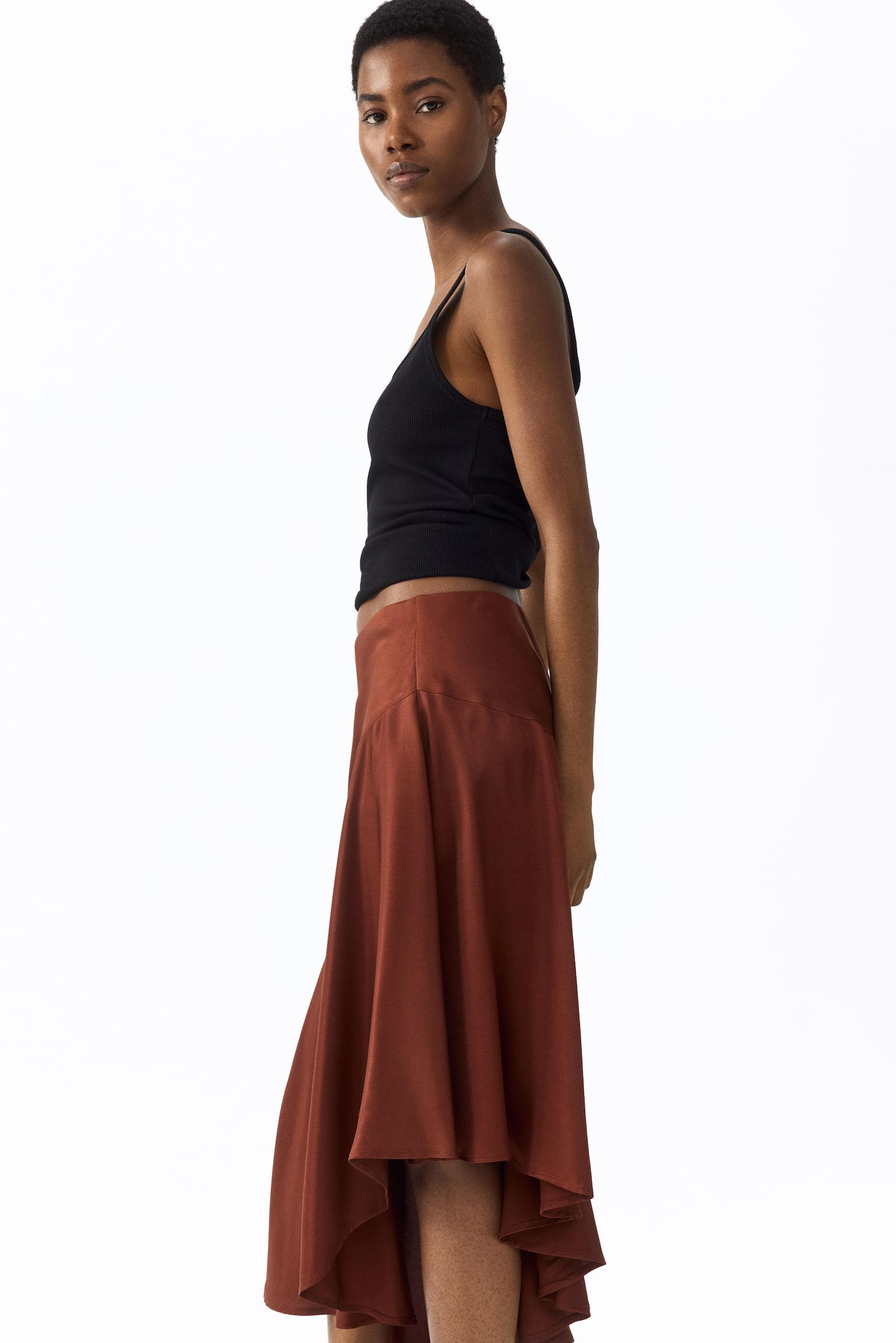 חצאית ויסקוזה א-סימטרית - חום חלודה - 1