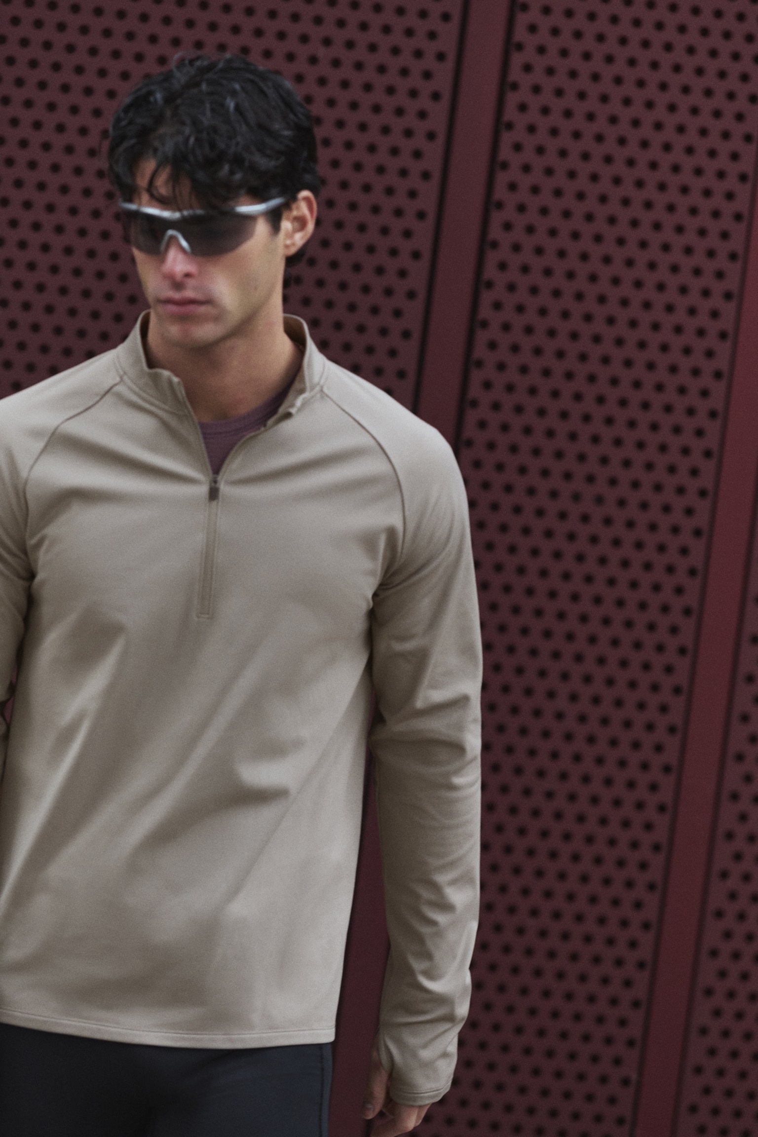 Mid-Layer Half-Zip Sports Shirt with ThermoMove™ - Dusty beige/Black/Dark brown/Gray - 5